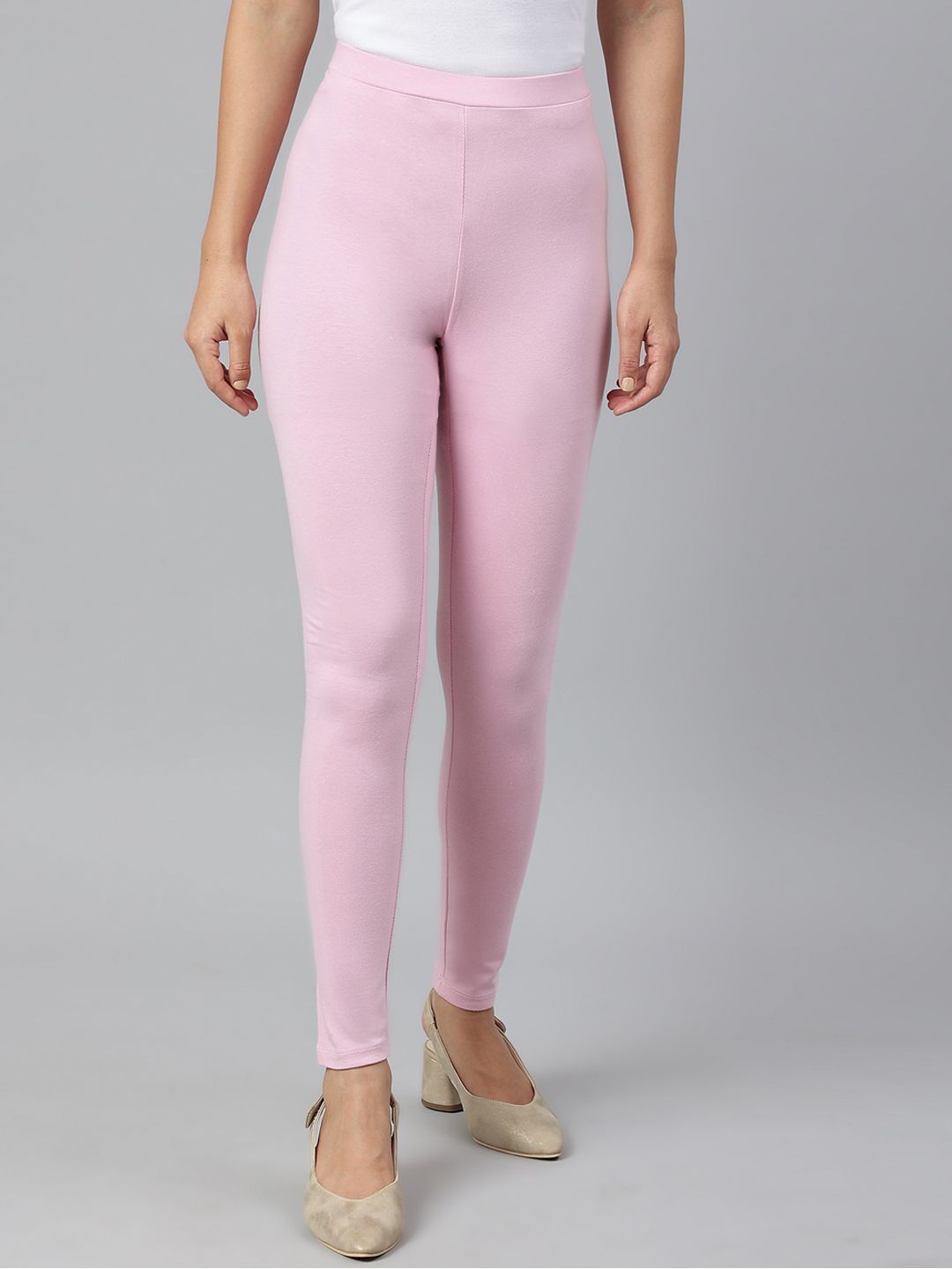 W Women Pink Solid Ankle-Length Leggings Price in India