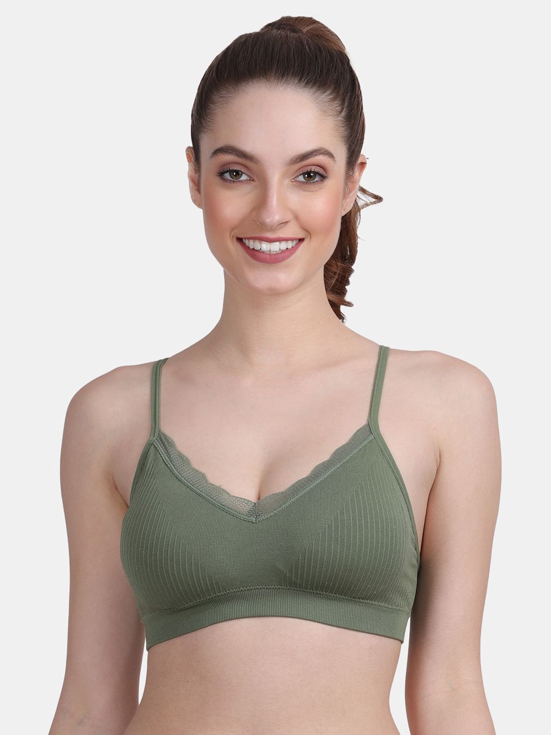 Amour Secret Women Nylon Non-Wired Green Bra Price in India