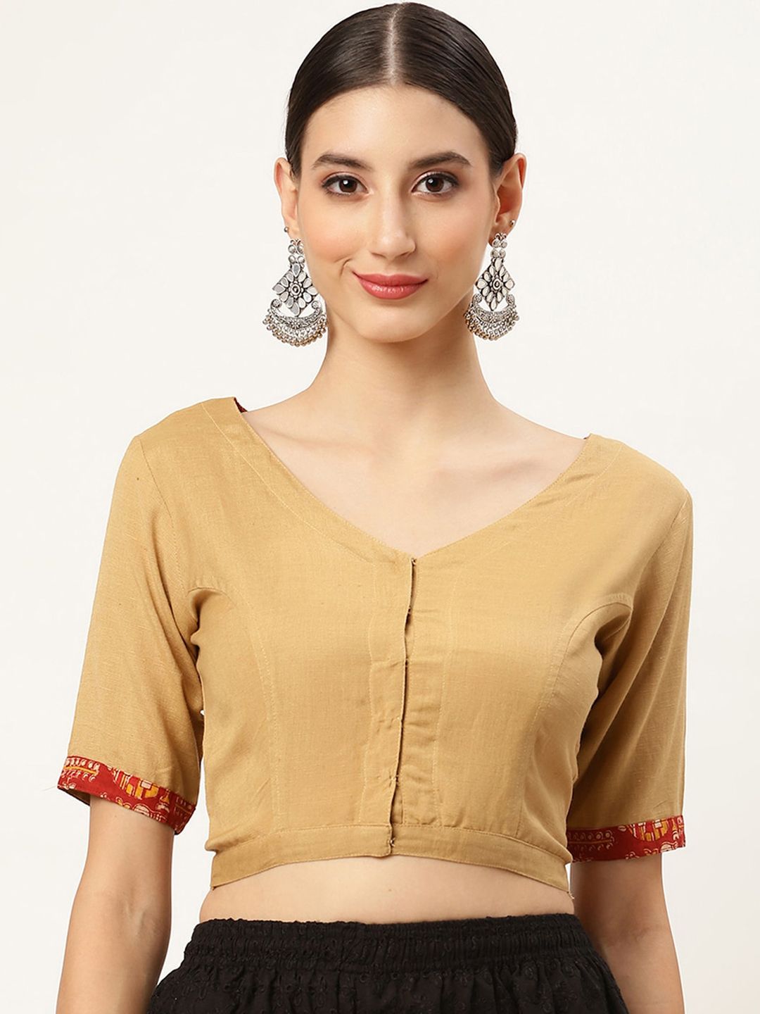 Molcha Women Beige Solid Saree Blouse Price in India