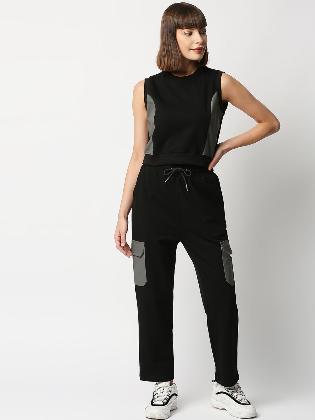 Blamblack Women Black & Grey Solid Co-Ords