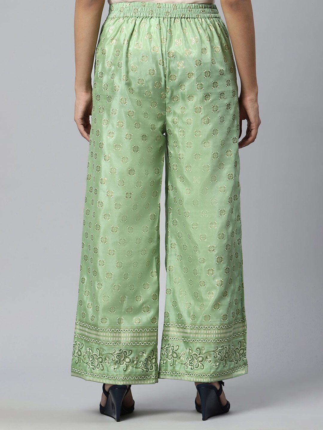 AURELIA Women Green & Gold-Toned Printed Ethnic Palazzos Price in India