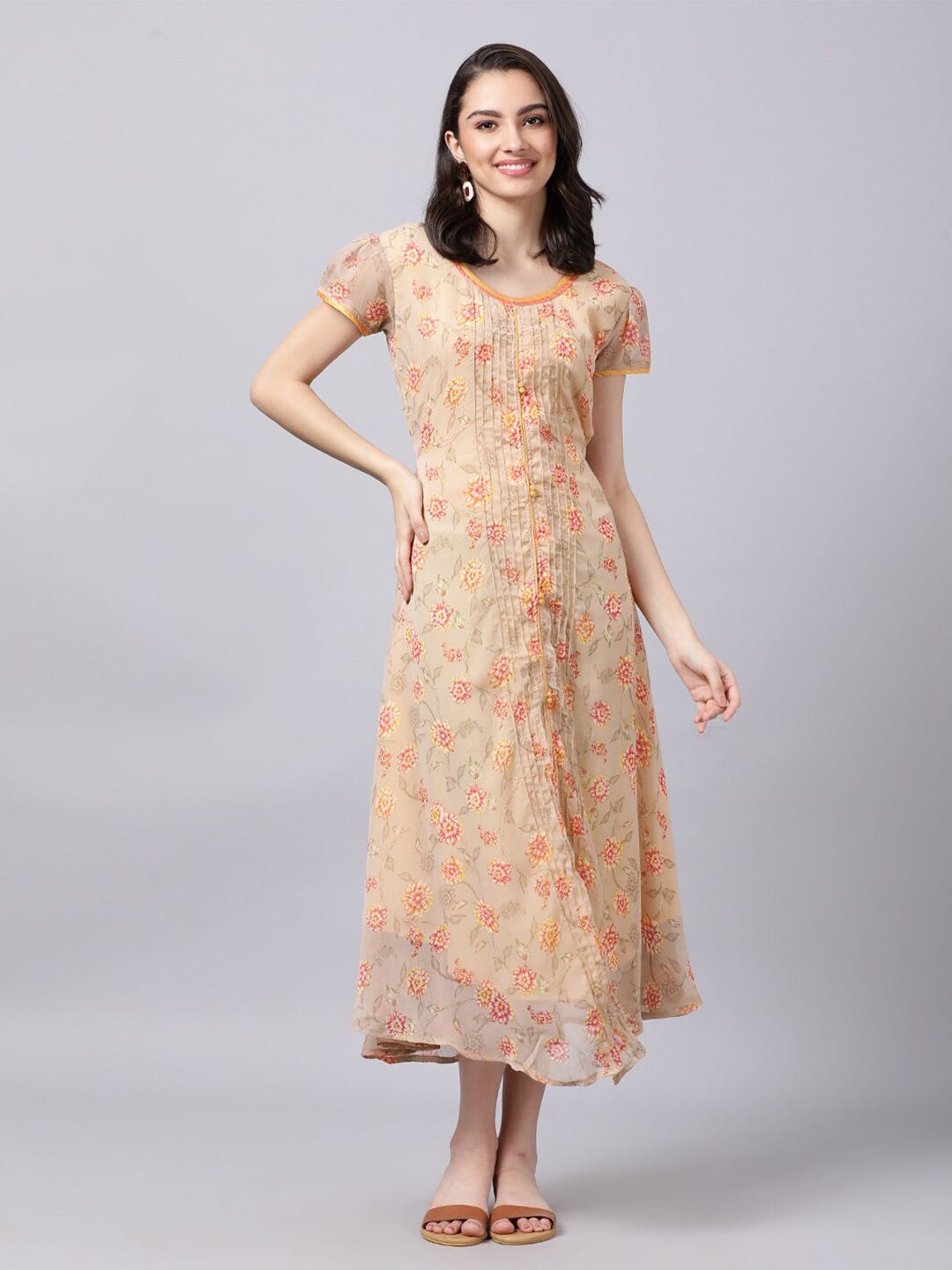 Souchii Women Grey Floral Printed Chiffon A-Line Dress Price in India