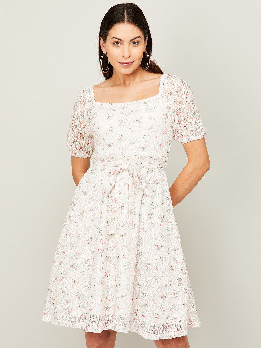 CODE by Lifestyle White Square Neck Floral Dress Price in India