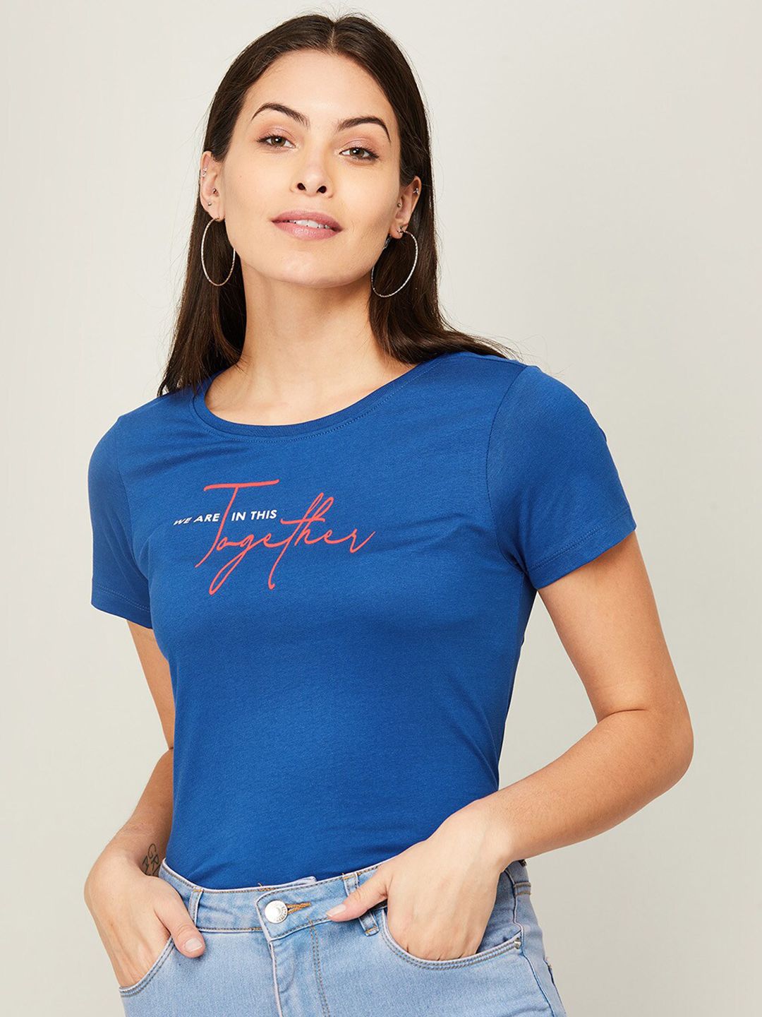 Fame Forever by Lifestyle Blue Printed Pure Cotton Top