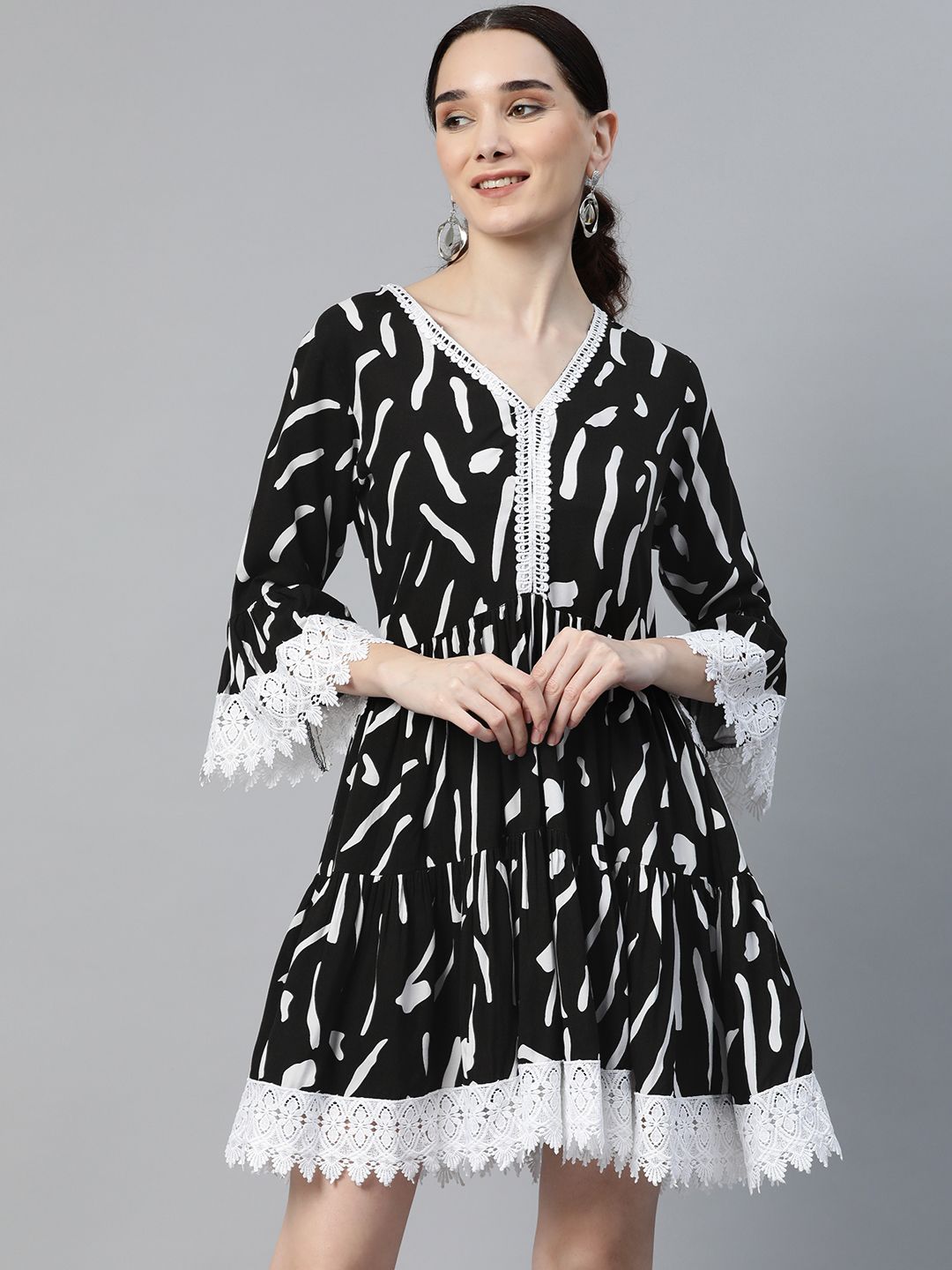 mokshi Black Printed Midi Dress Price in India