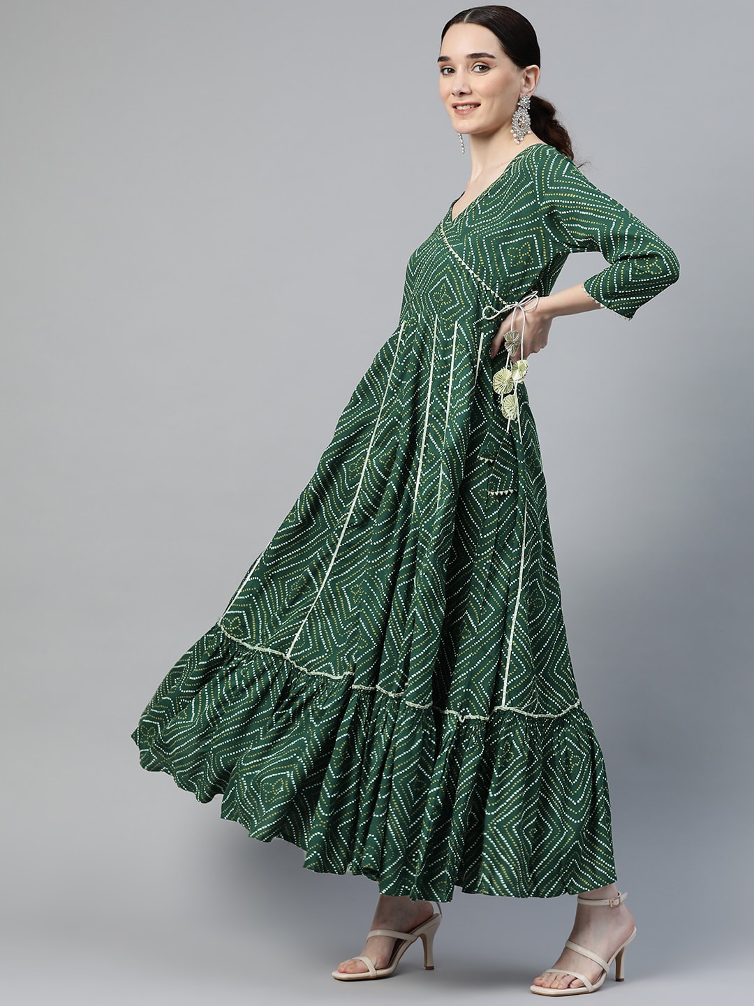 mokshi Green Bandhani Ethnic Maxi Dress Price in India