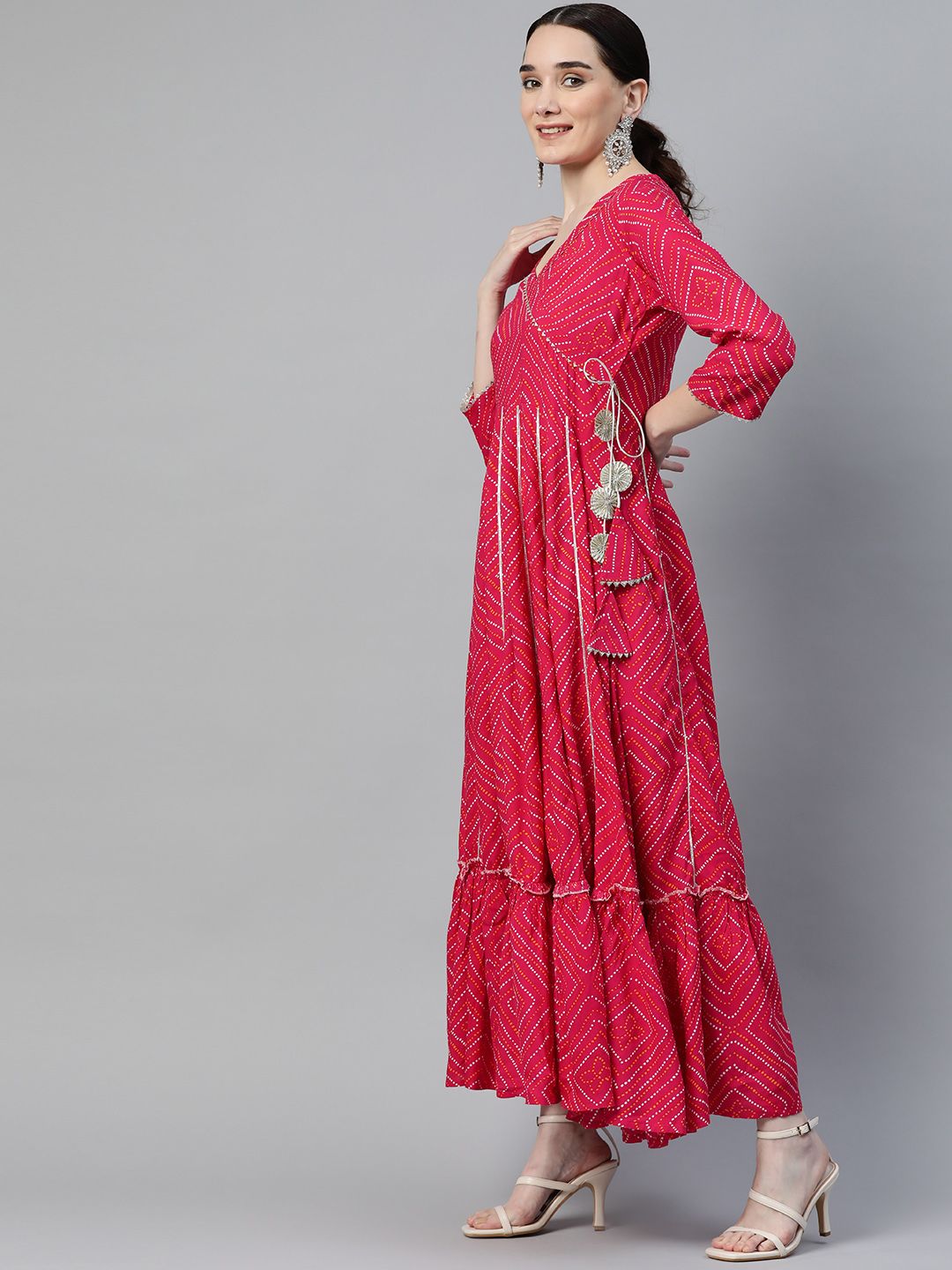 mokshi Pink Bandhani Ethnic Maxi Dress Price in India