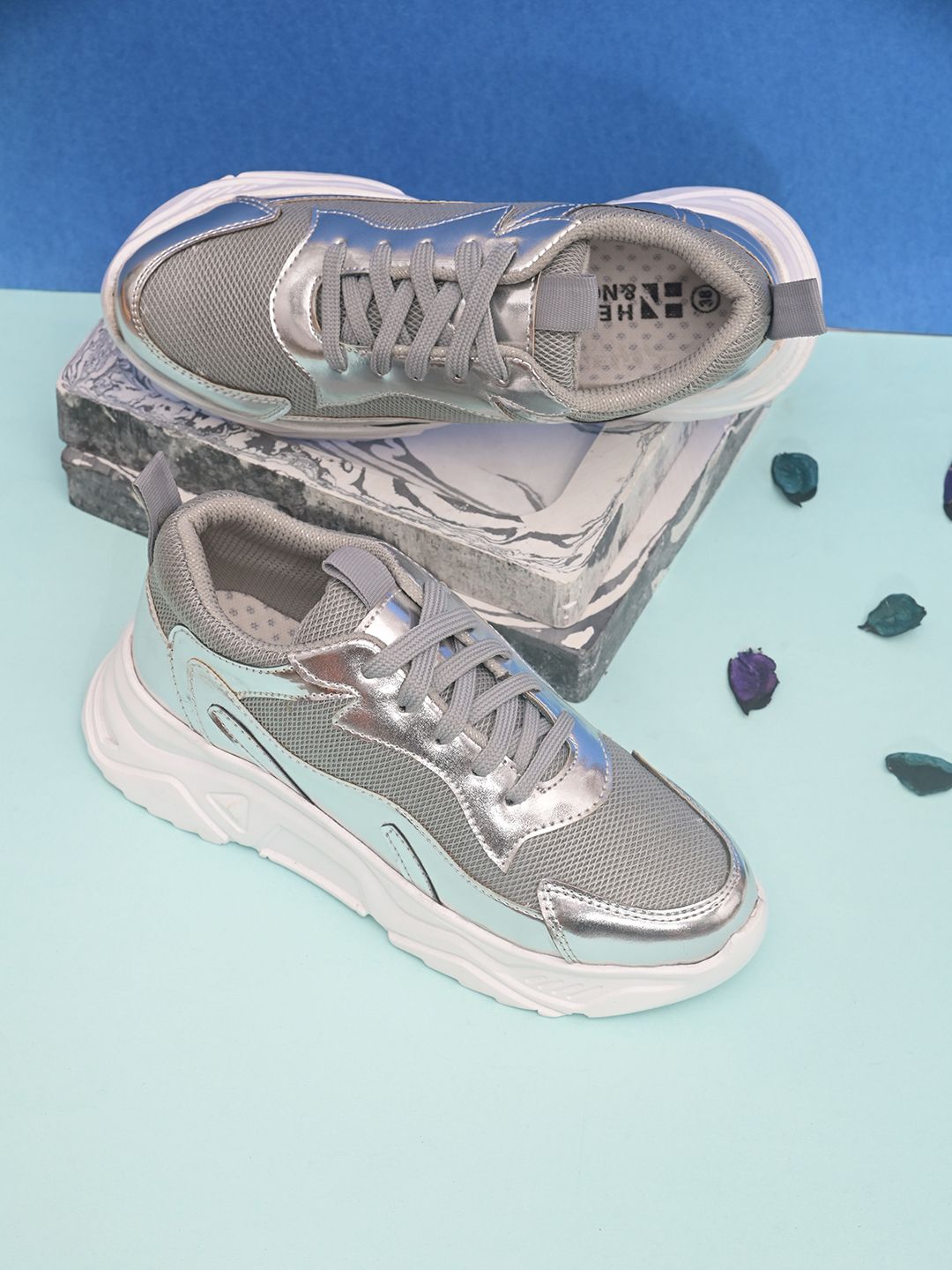 HERE&NOW Women Silver-Toned Colourblocked Sneakers Price in India