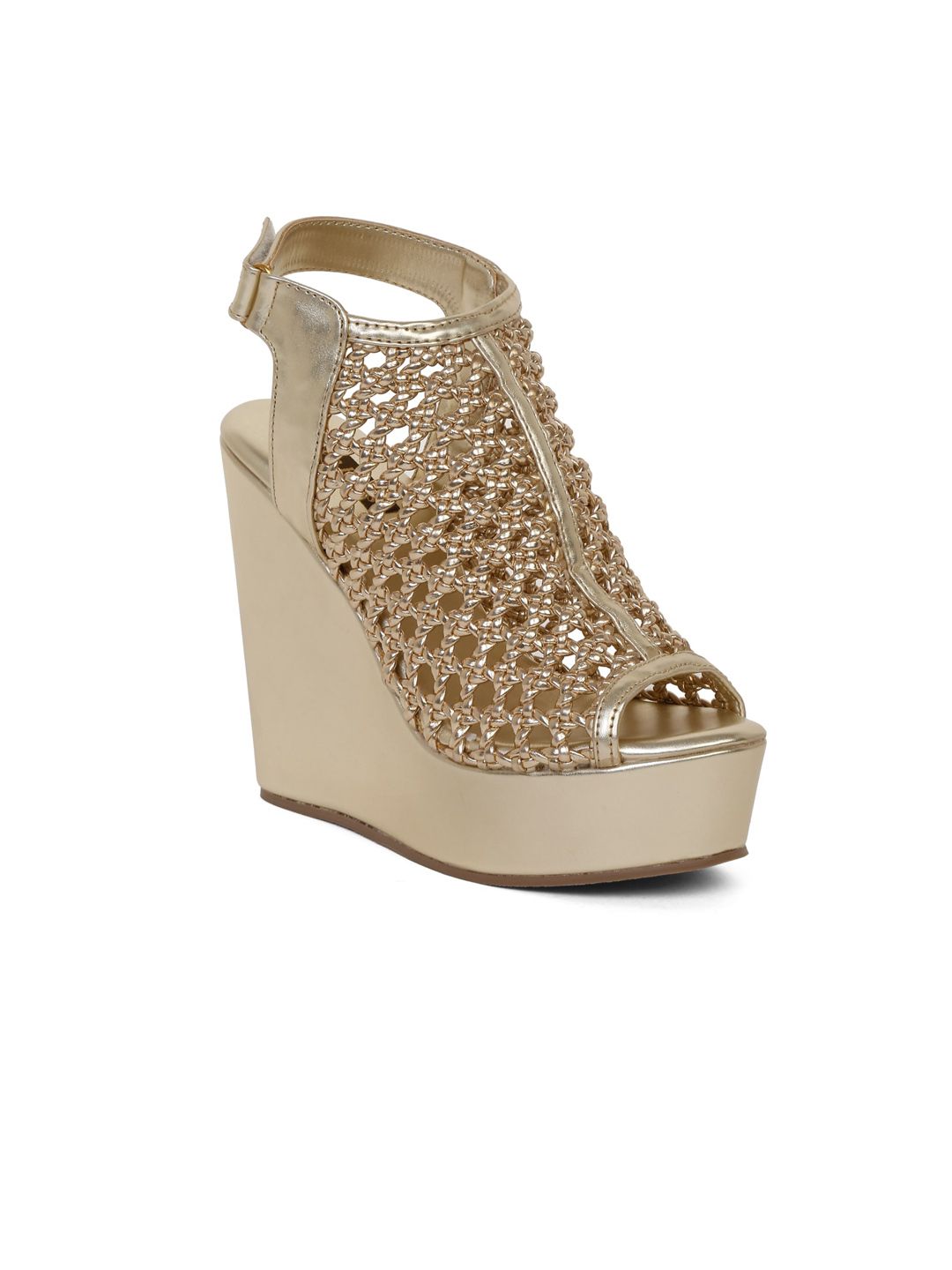 Flat n Heels Gold-Toned Wedge Peep Toes Price in India