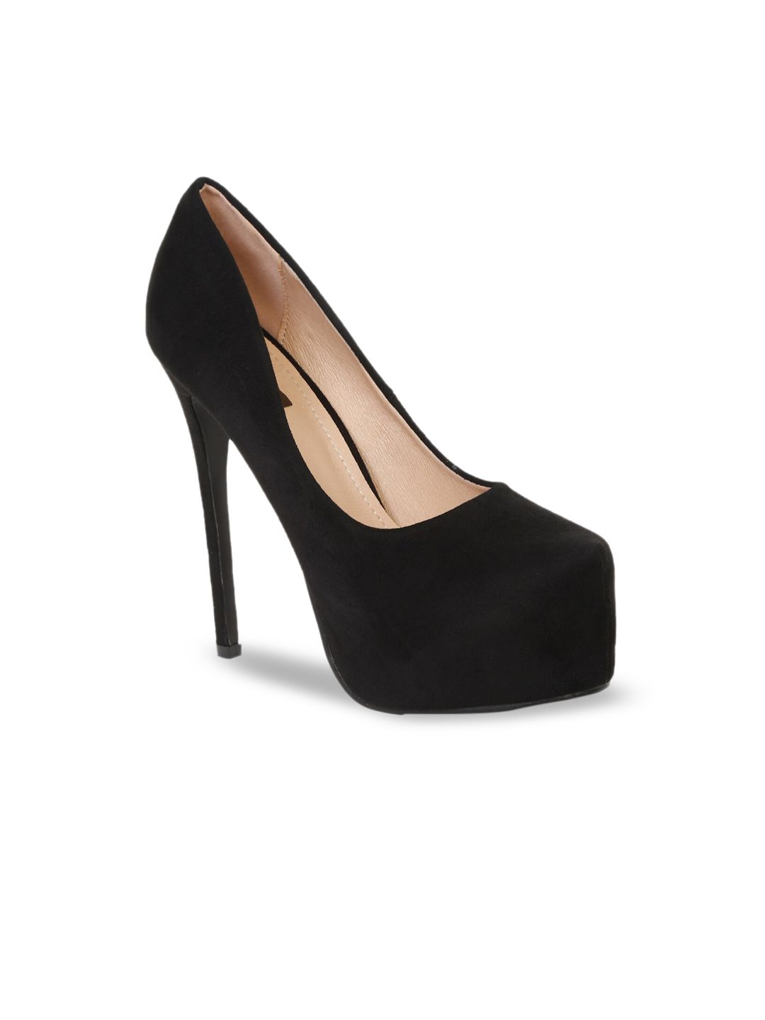 Flat n Heels Black Printed Suede Stiletto Pumps Price in India