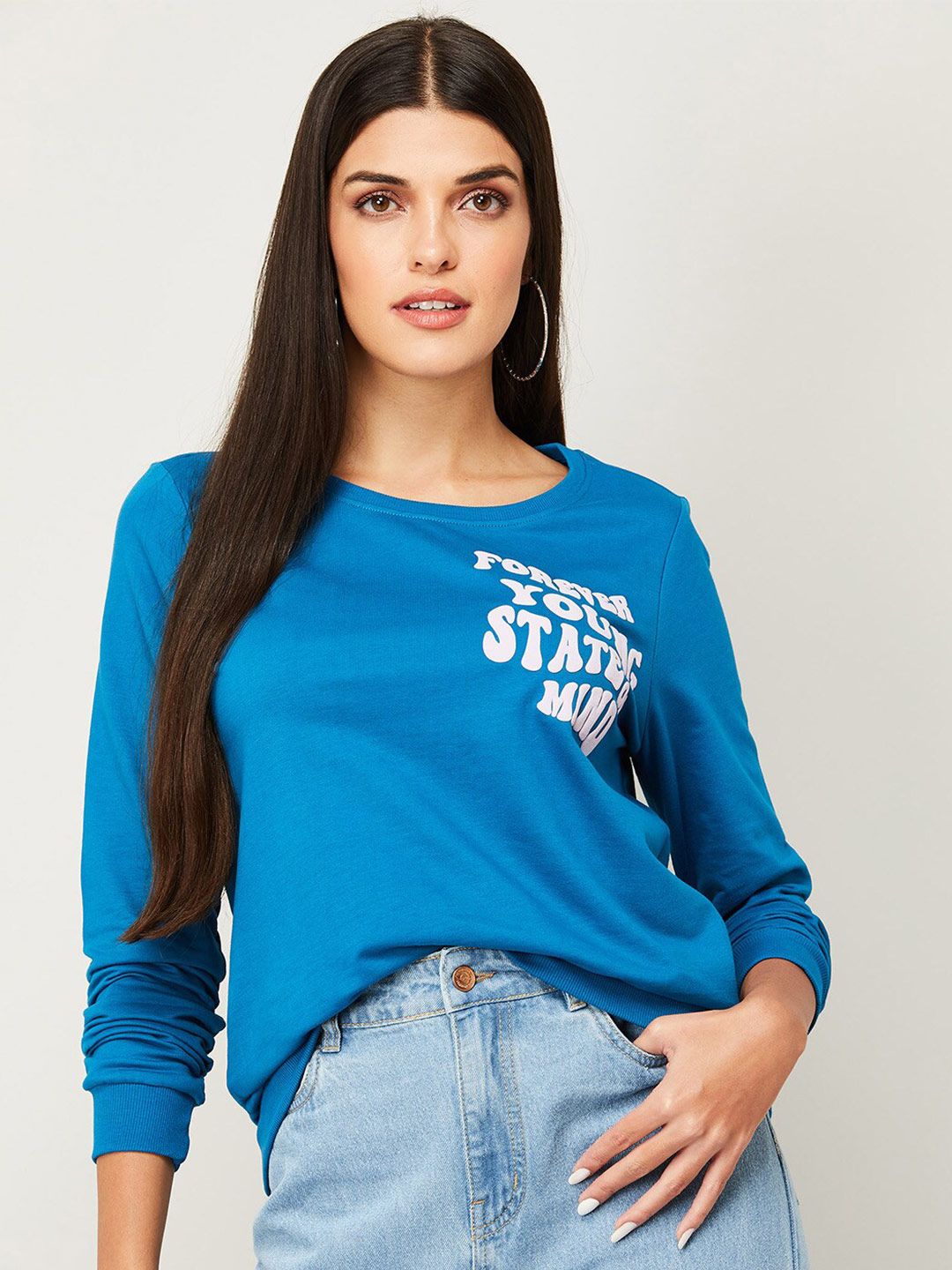 Fame Forever by Lifestyle Women Blue Printed Sweatshirt Price in India