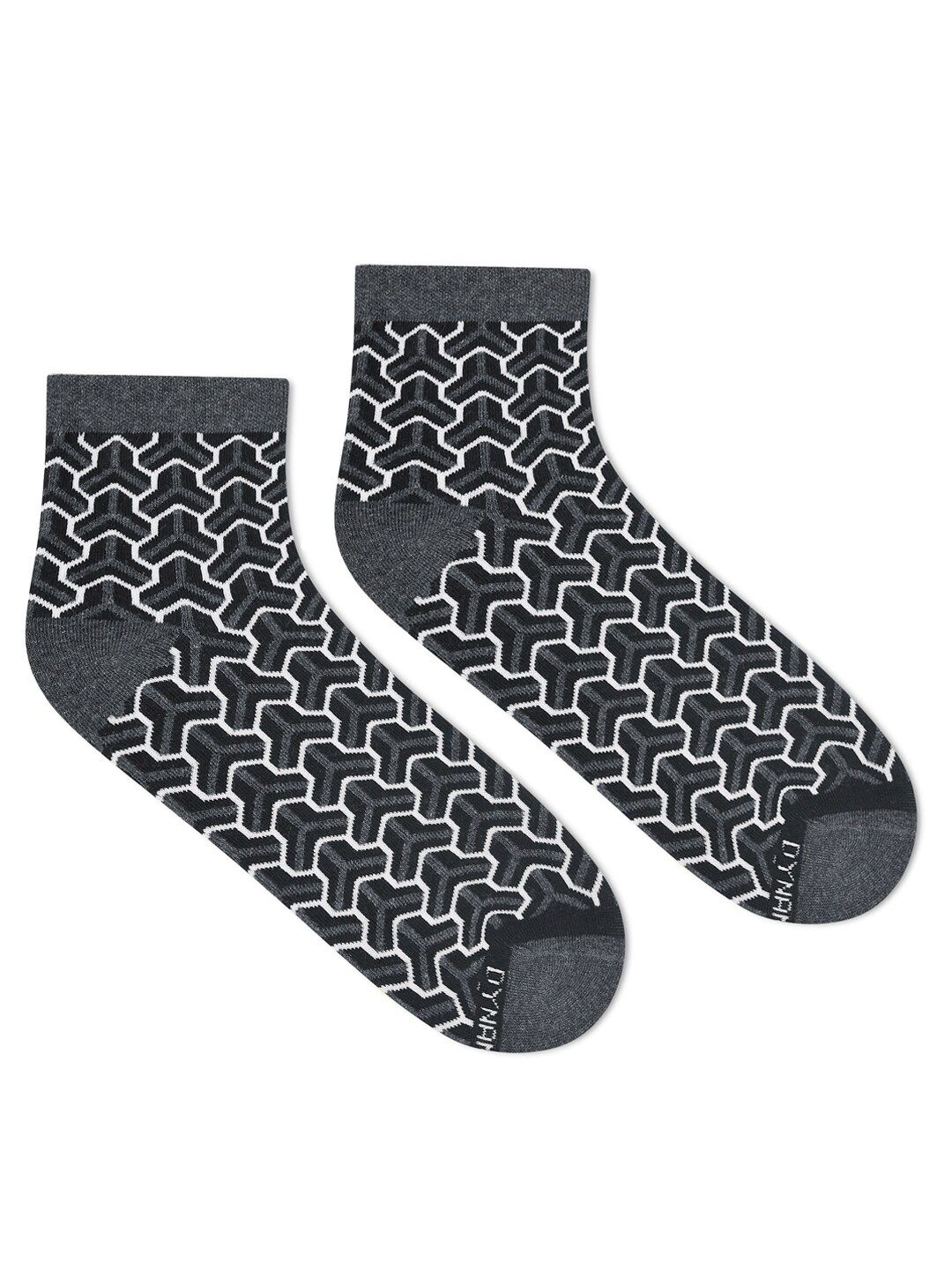 Dynamocks Unisex Black & Grey Patterned Ankle Length Socks