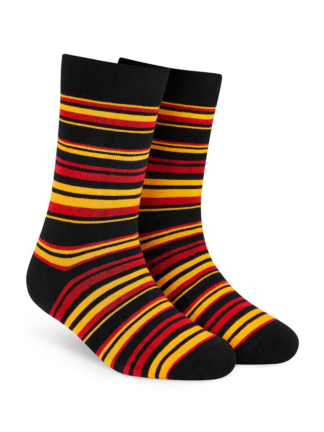 Dynamocks Unisex Yellow & Black Striped Calf Length Socks