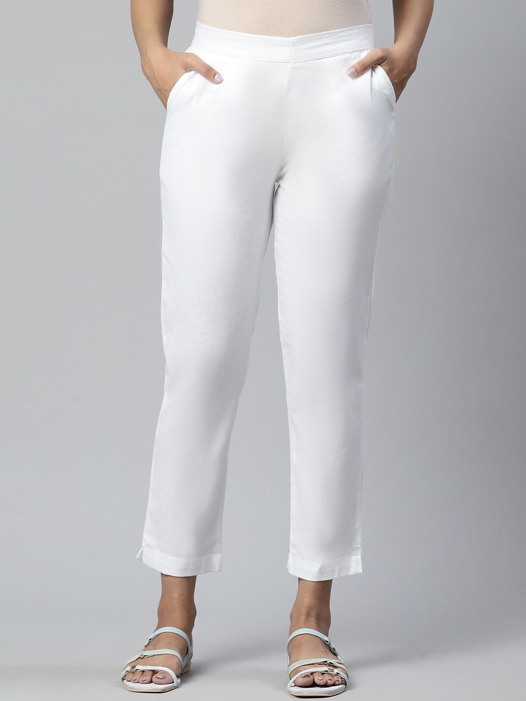 AURELIA Women Regular Fit White Trousers Price in India