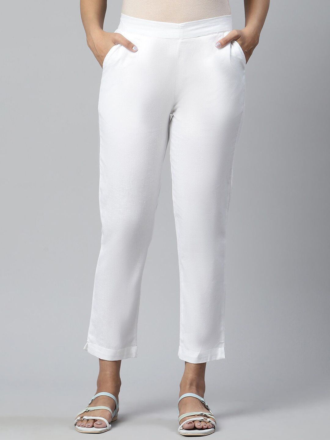 AURELIA Women Regular Fit White Trousers Price in India