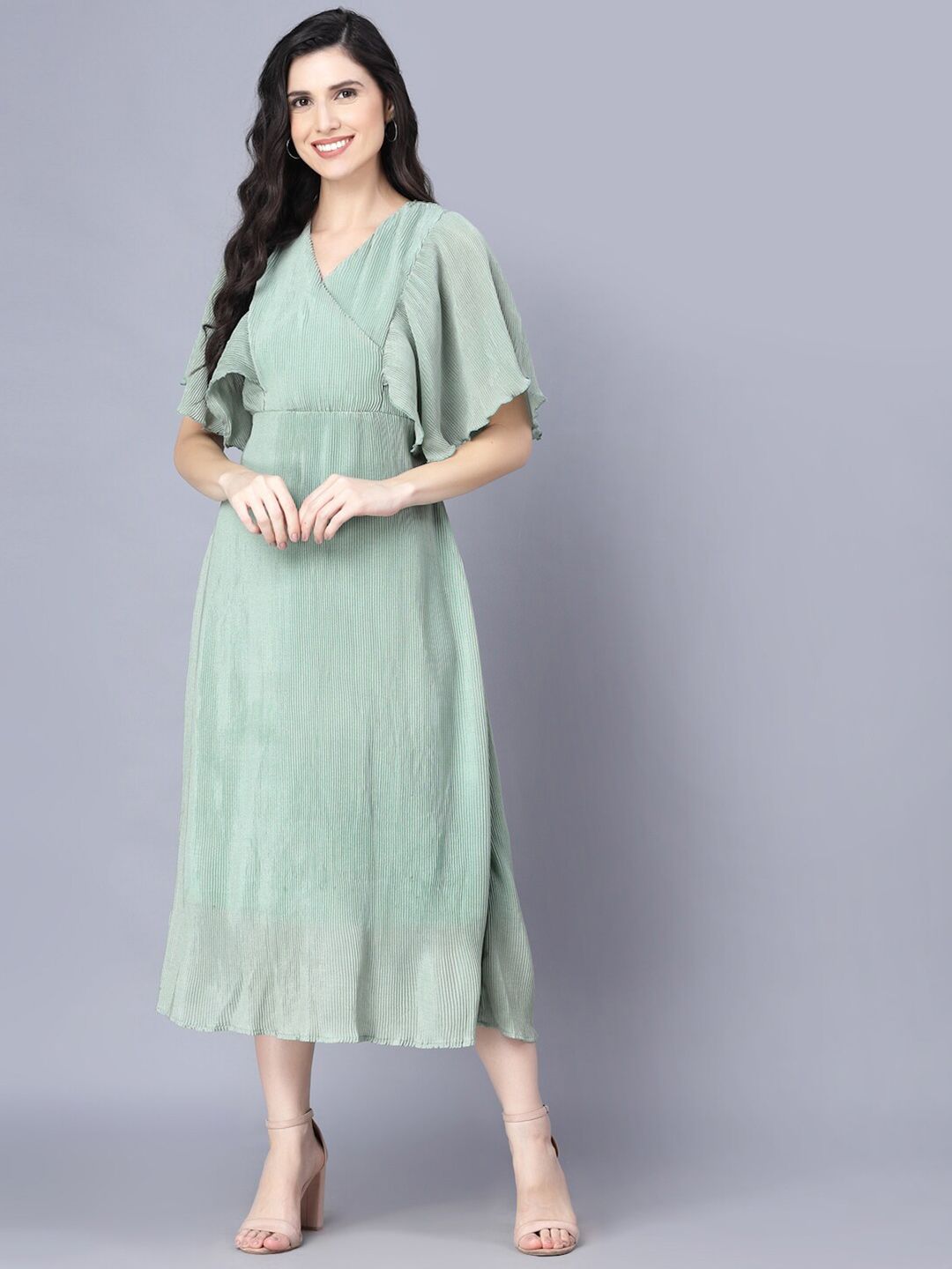 Myshka Women Green Solid Chiffon Midi Dress Price in India