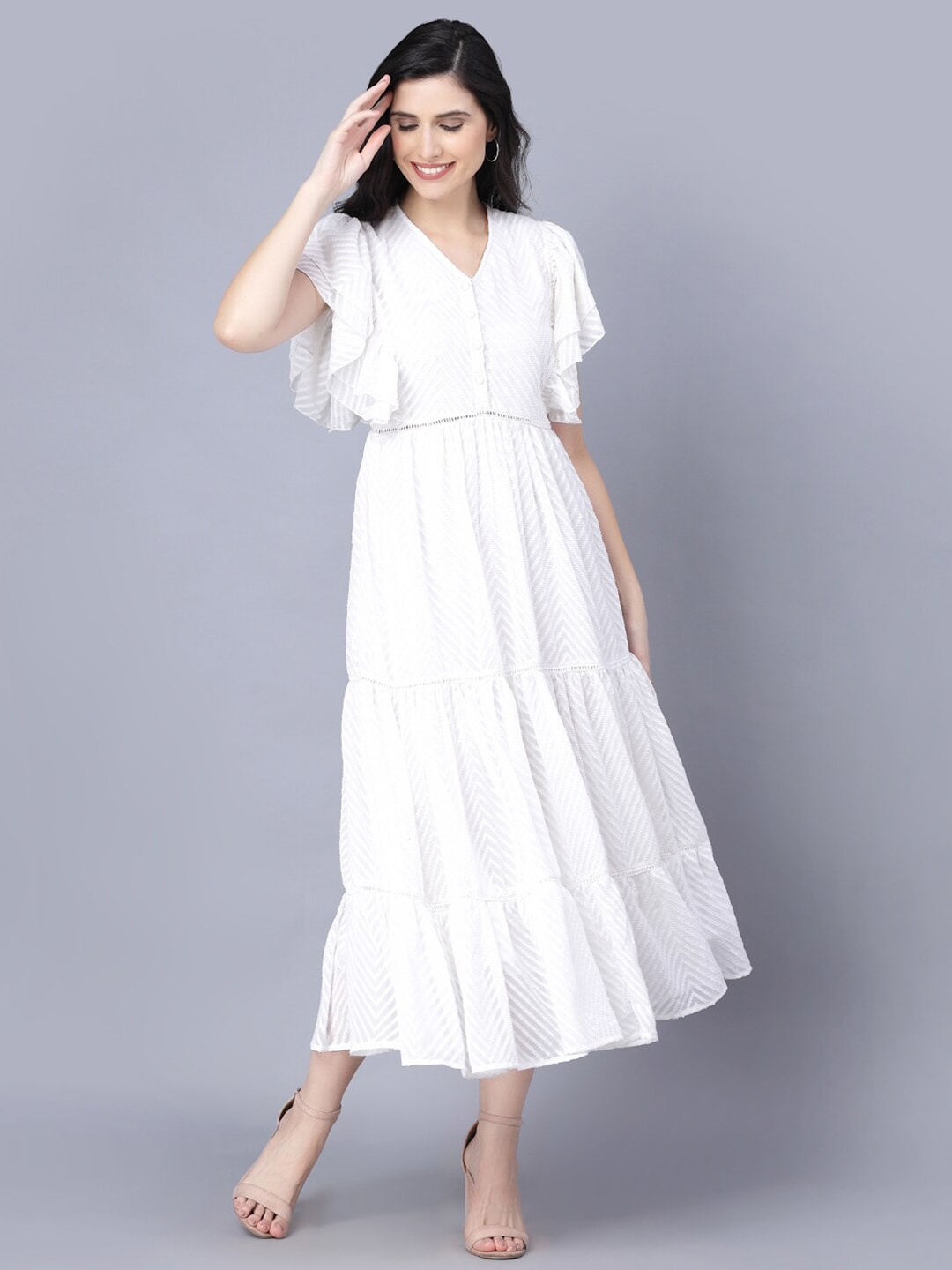 Myshka White Georgette Midi Dress Price in India