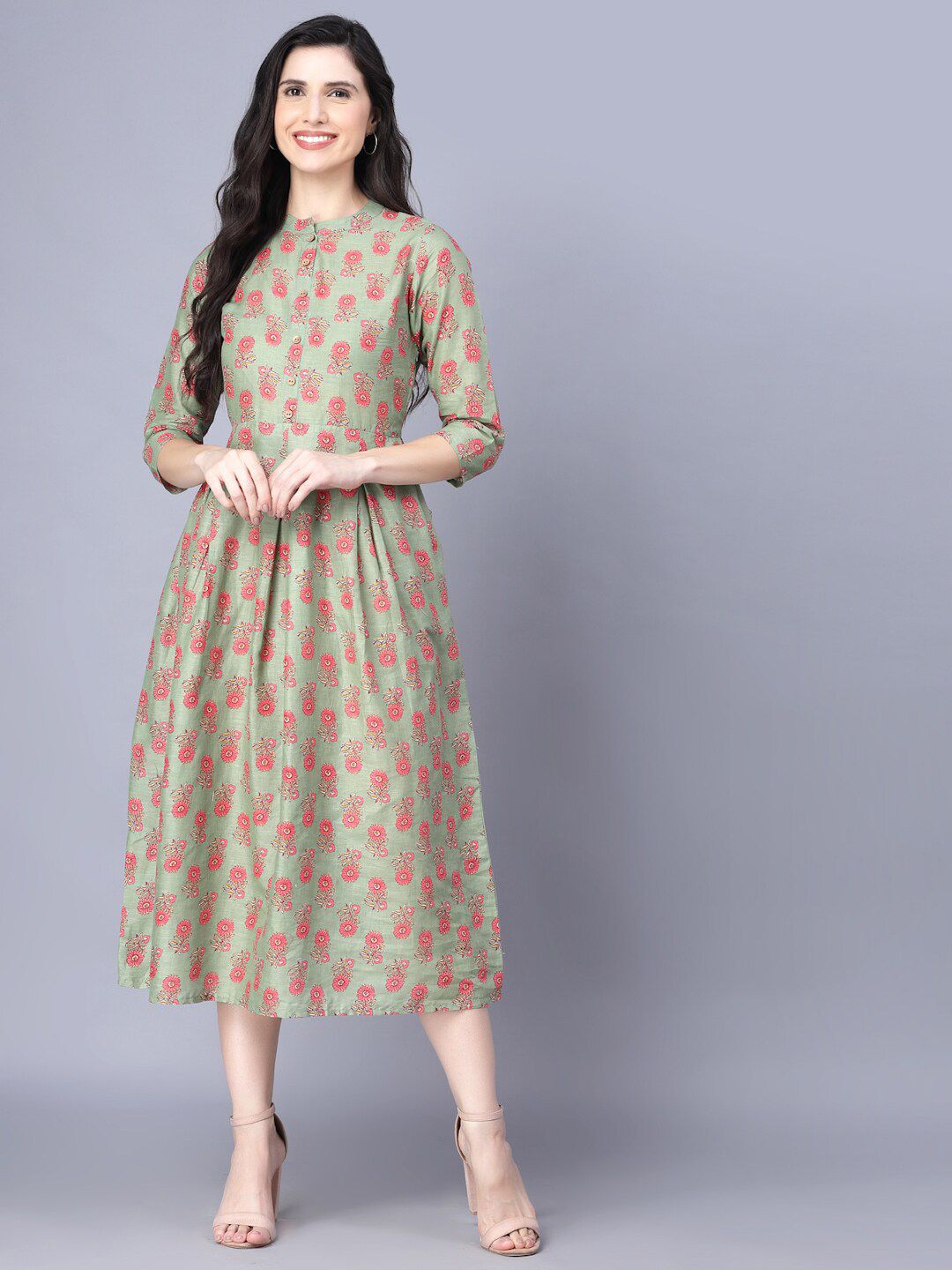 Myshka Multicoloured Floral Midi Dress Price in India