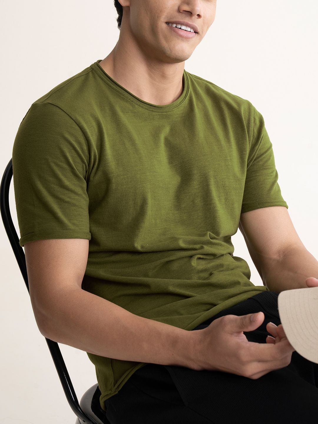 DAMENSCH Men Raw Edge Premium Cotton Regular Fit T-Shirt