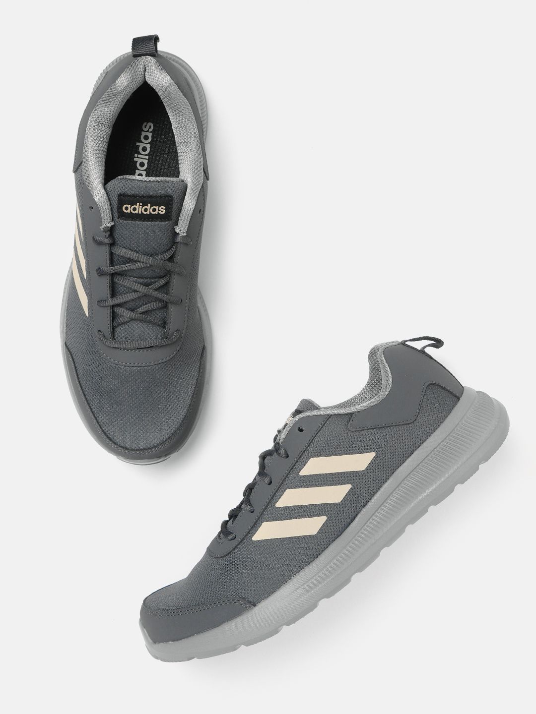 ADIDAS Men Grey & Beige Woven Design GlideEase Running Shoes