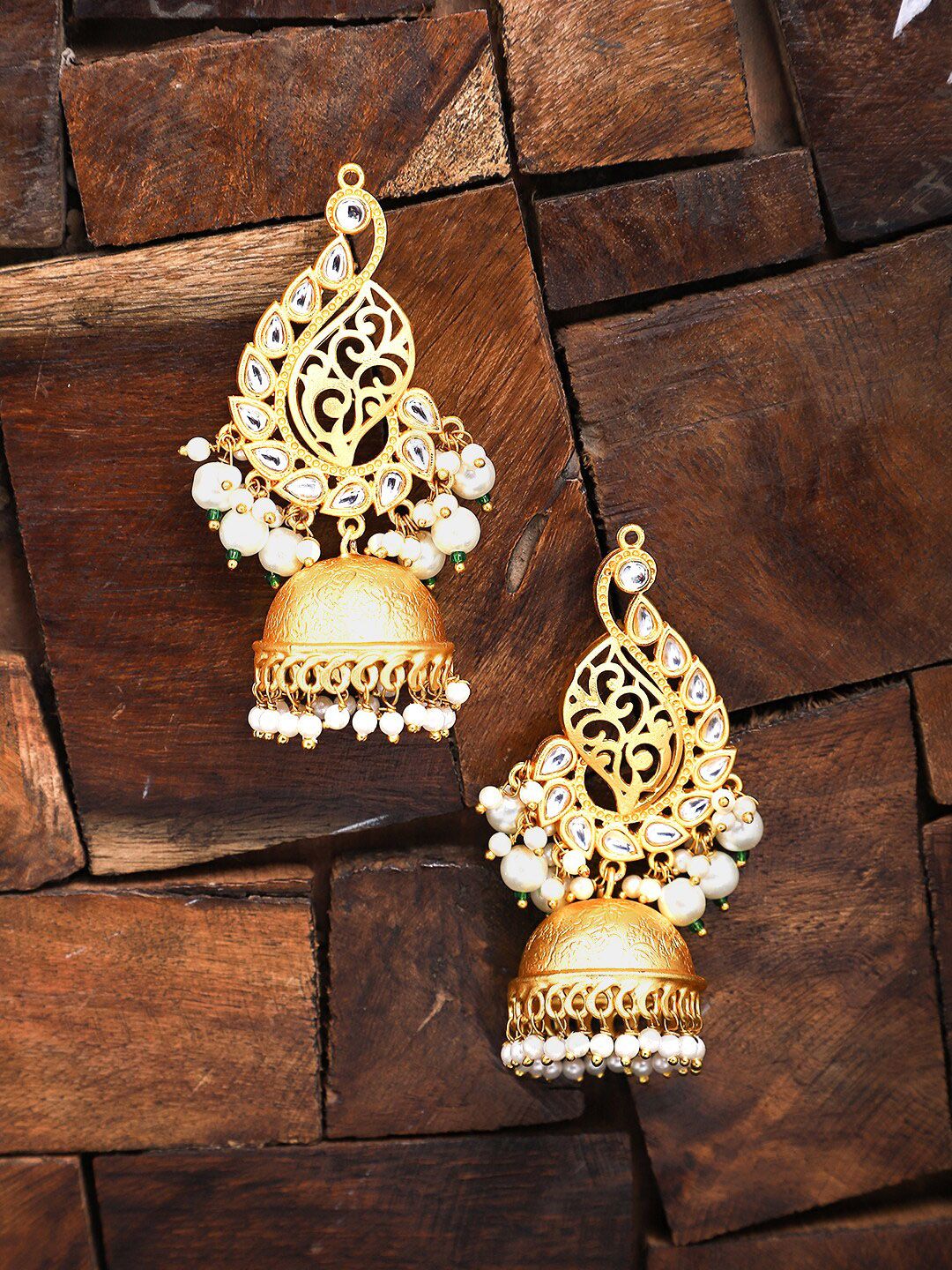 Yellow Chimes Gold-Toned Contemporary Jhumkas Earrings Price in India