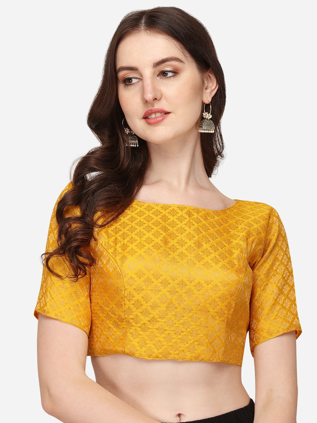 Amrutam Fab Yellow Woven Design Jacquard Saree Blouse Price in India
