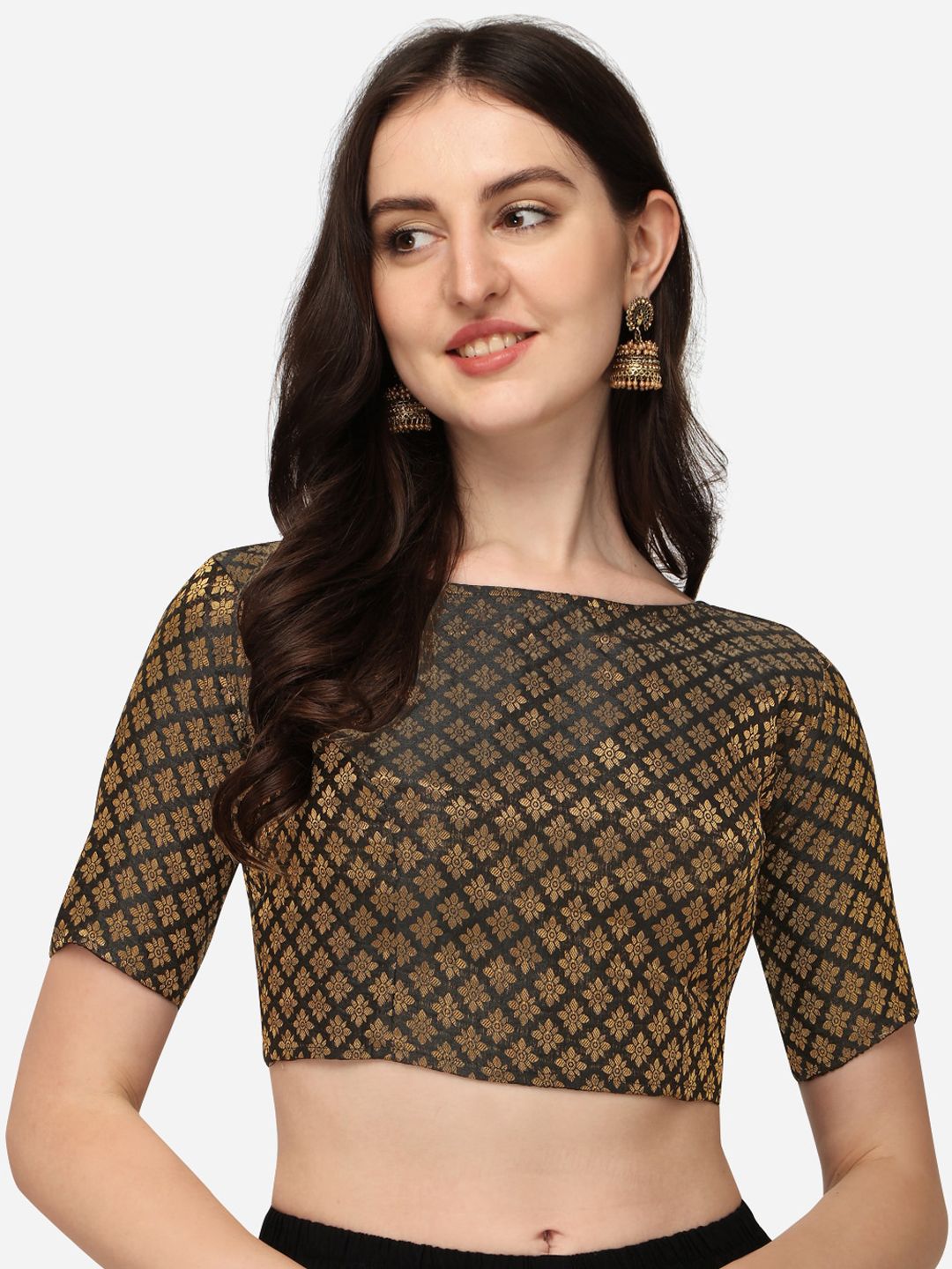 Amrutam Fab Black Woven-Design Jacquard Saree Blouse Price in India