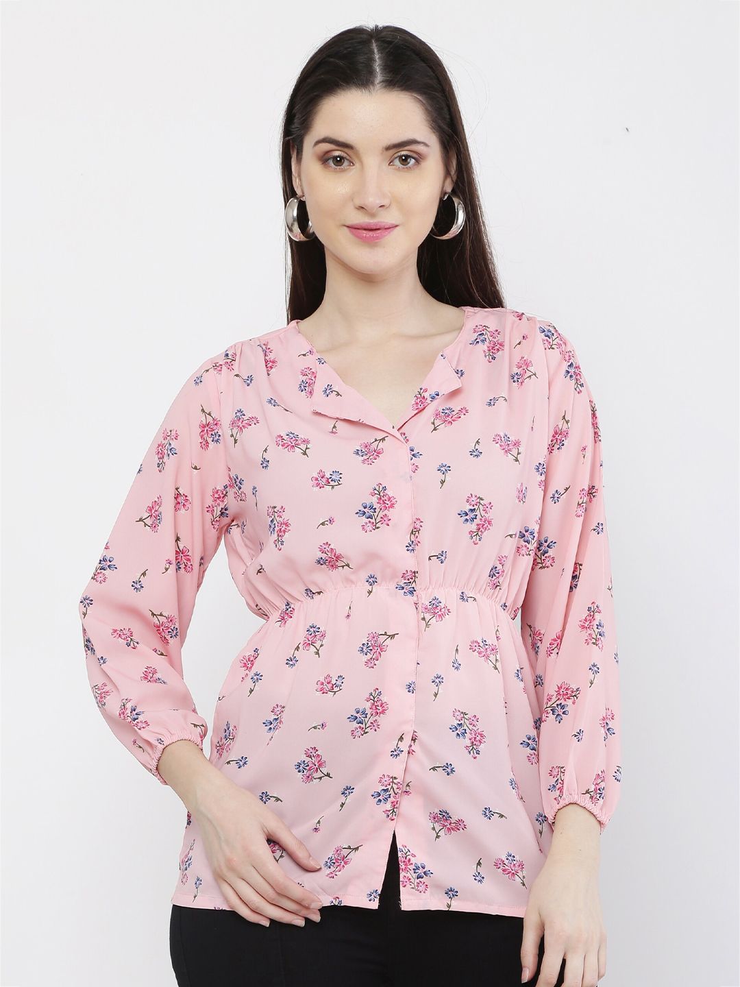 VAIRAGEE Pink Floral Printed Crepe Top Price in India