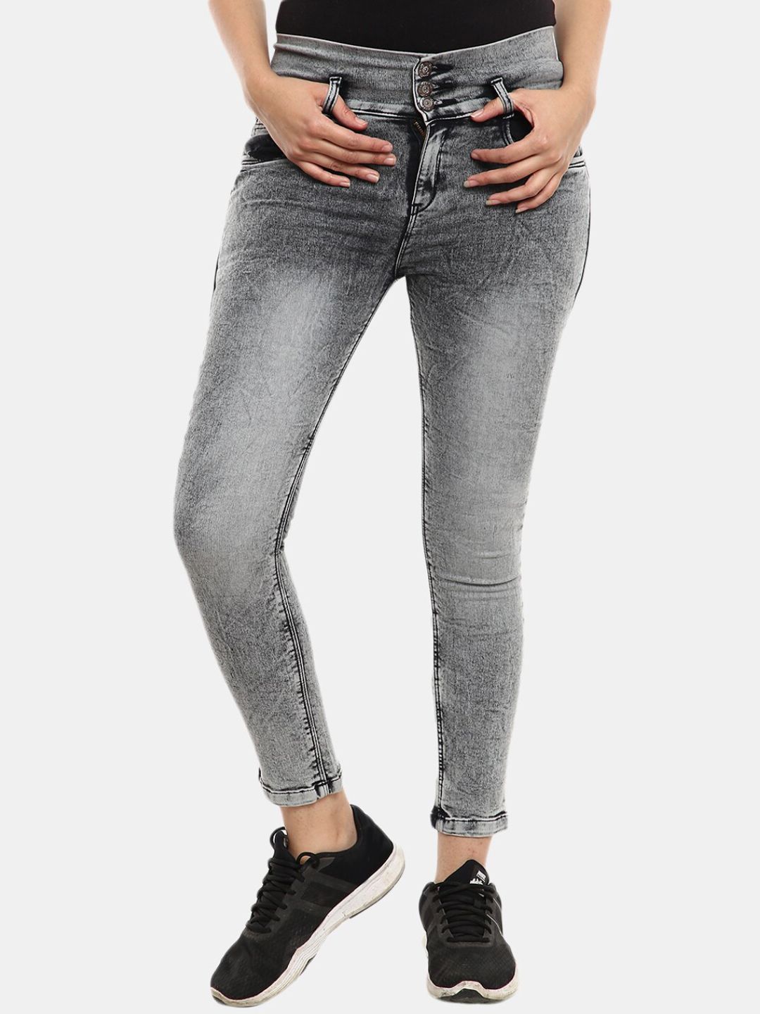 V-Mart Women Grey Classic Skinny Fit High-Rise Heavy Fade Jeans Price in India