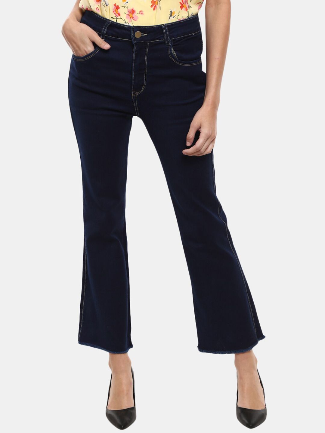 V-Mart Women Navy Blue Classic Wide Leg Jeans Price in India