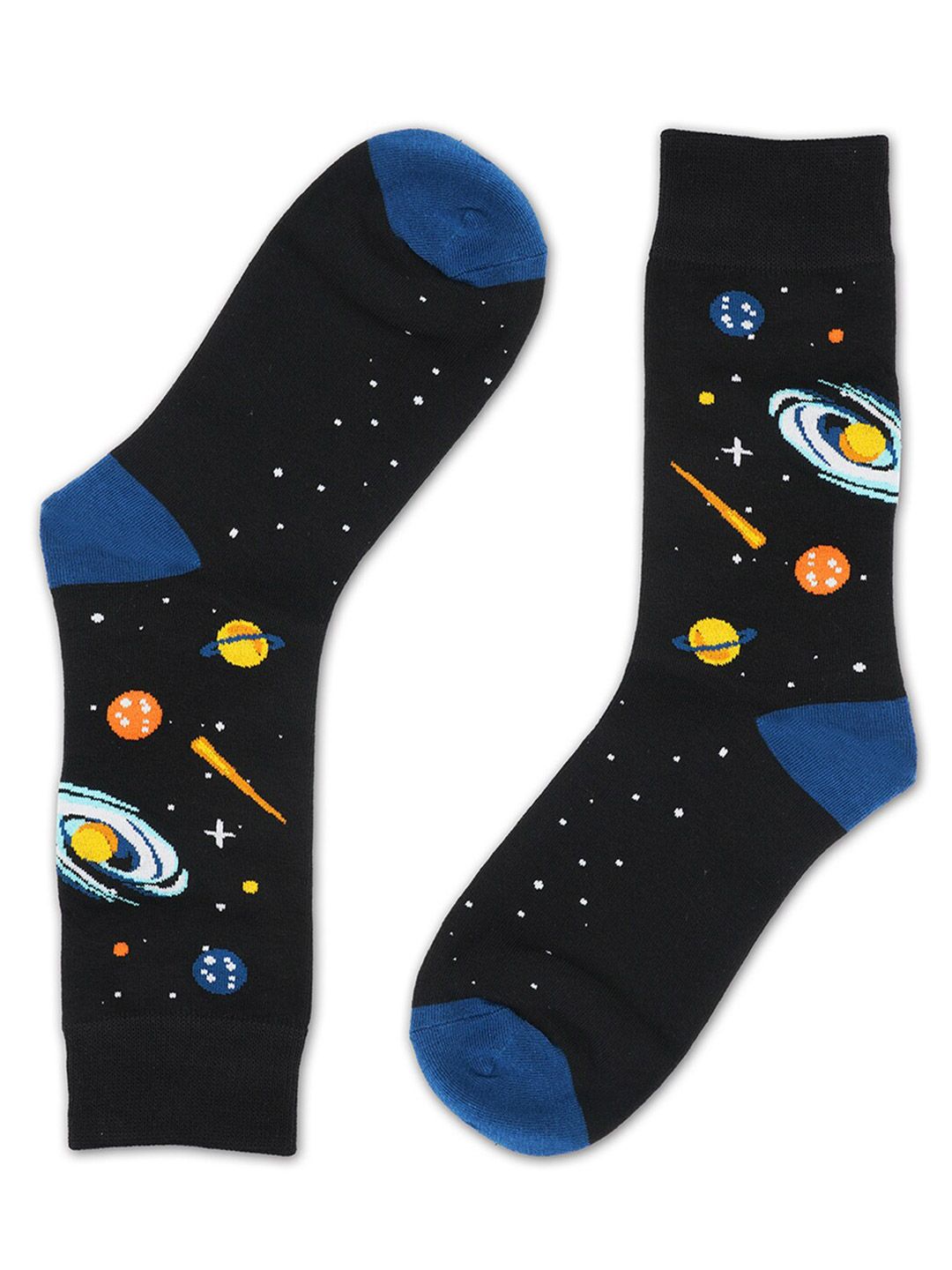 TOFFCRAFT Men Black & Blue Printed Planet Above Ankle-Length Socks