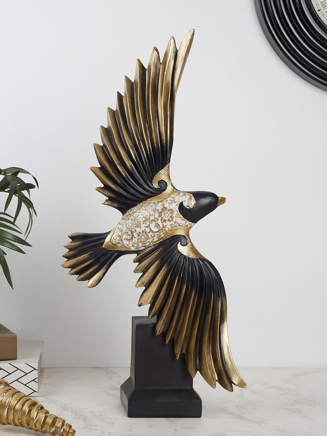 HomeTown Black & Gold Miraya Polyresin Figurine Showpieces Price in India