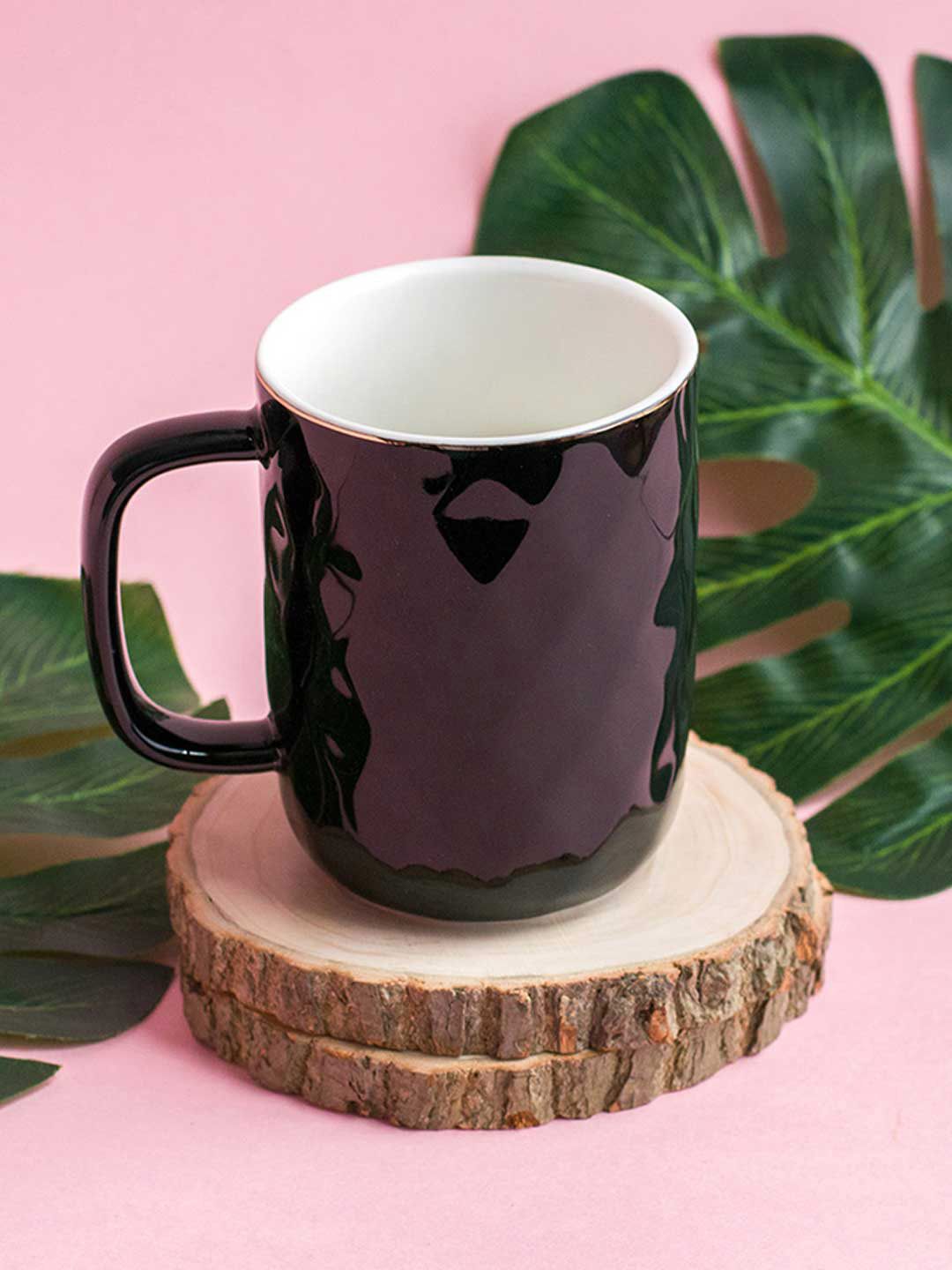 Art Street Black Self Textured Print Tea & Coffee Ceramic Mugs 300 ml Price in India