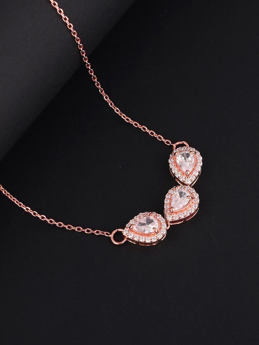 GIVA Rose Gold & White Sterling Silver Rose Gold-Plated Necklace Price in India