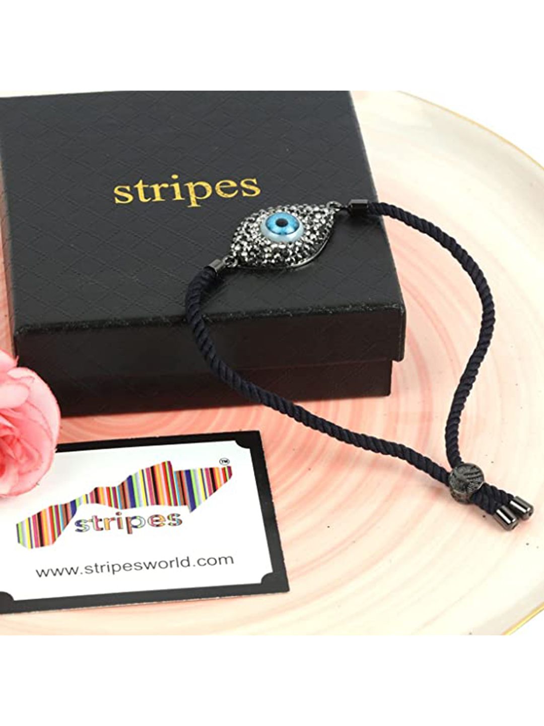 stripes Women Black & Blue Agate Bracelet Price in India