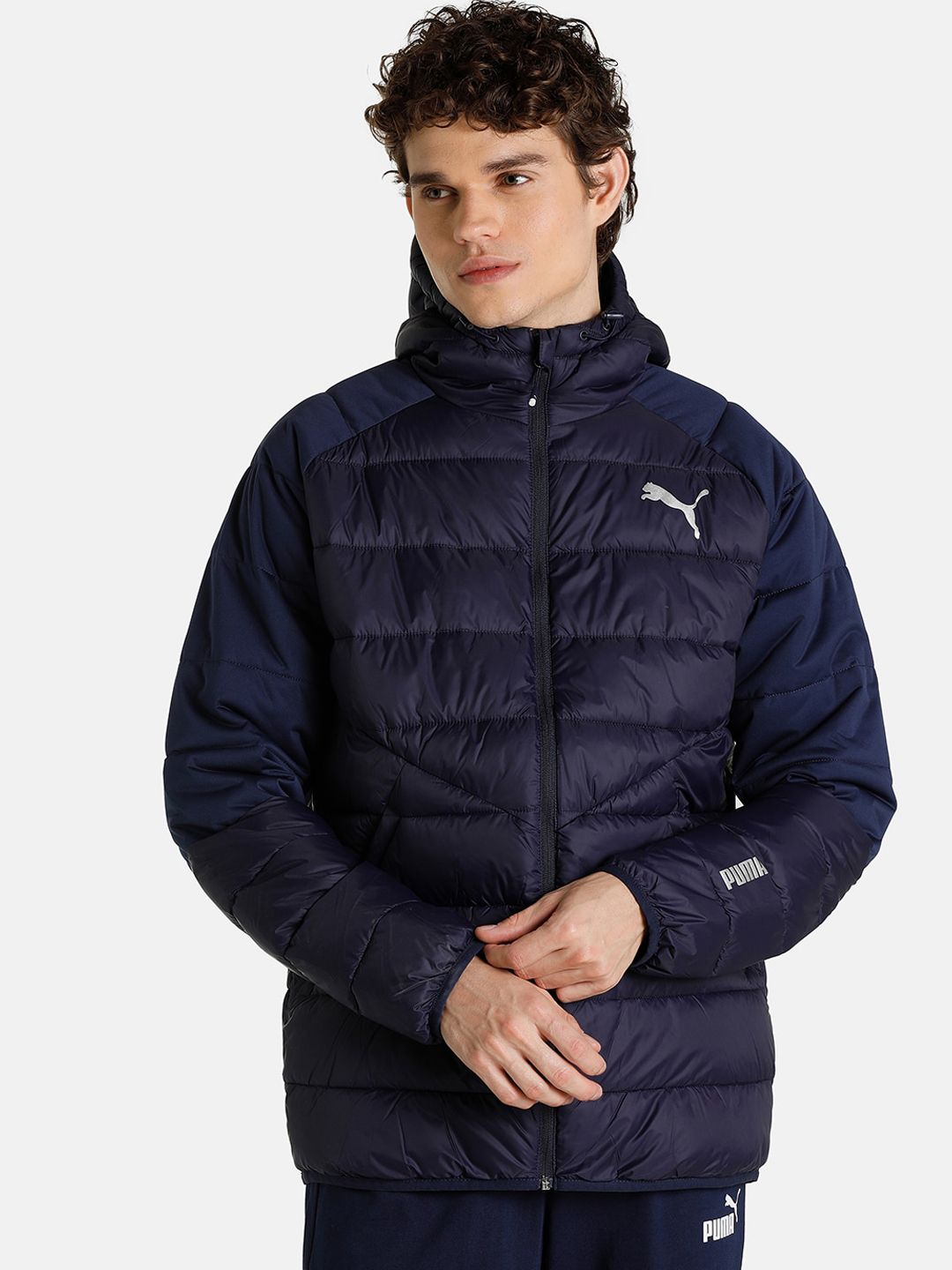 Puma Men Navy Blue Flex Padded Regular Fit Jacket