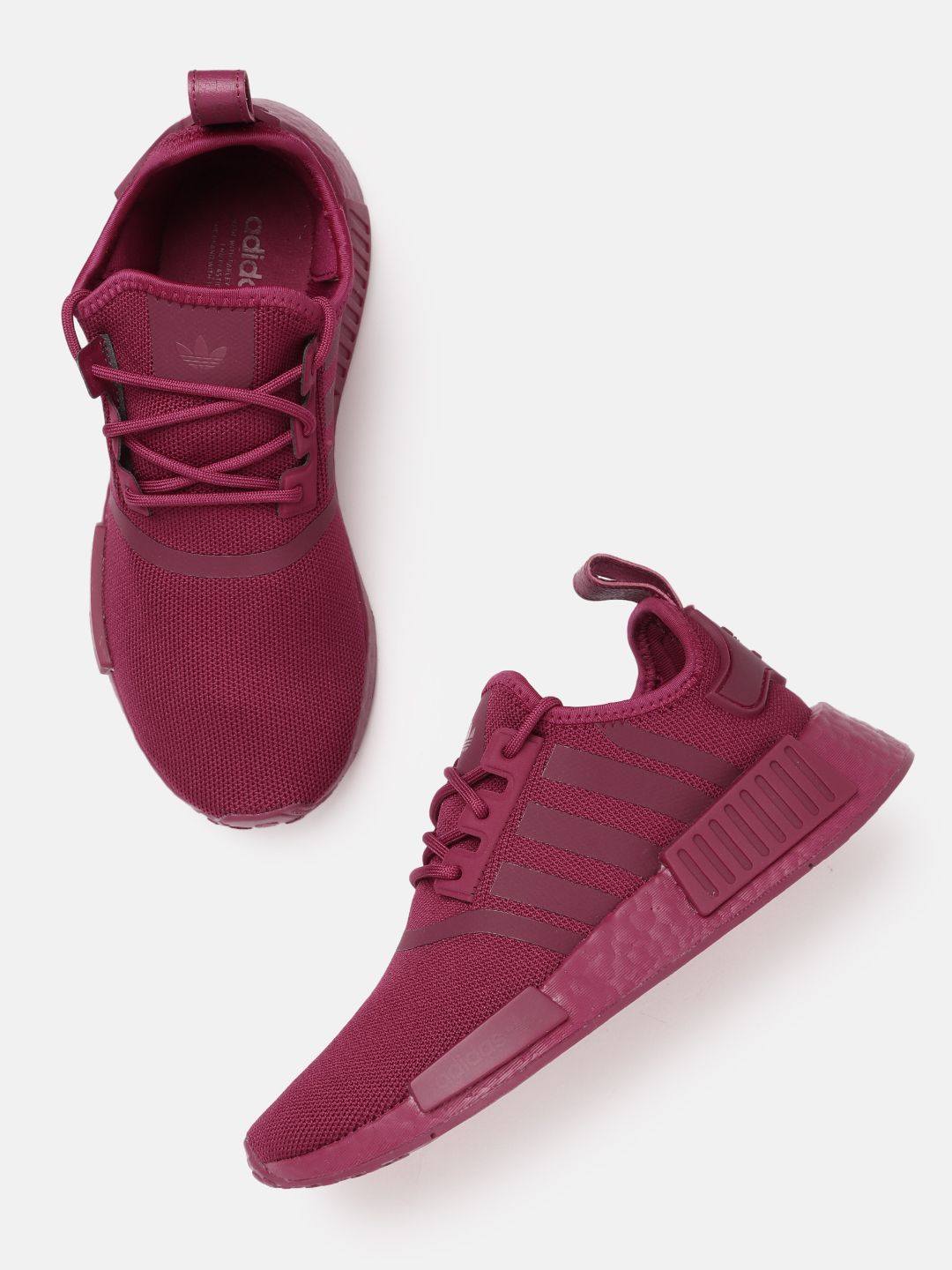 ADIDAS Originals Women Burgundy Woven Design NMD_R1 Sneakers Price in India