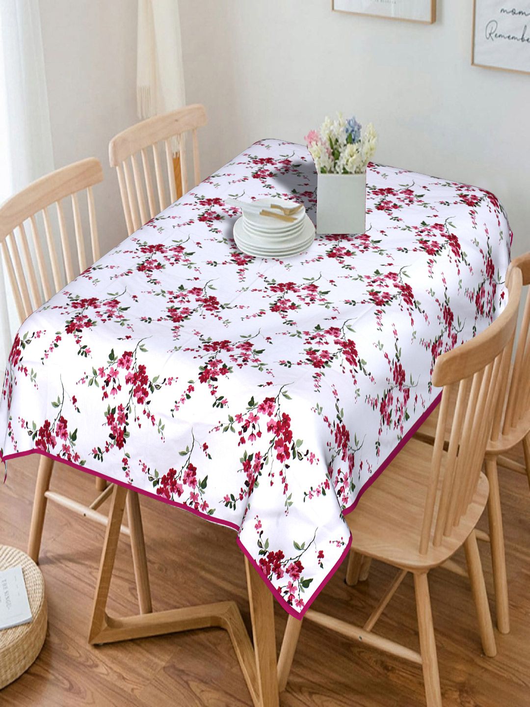 INDHOME LIFE White & Red Printed Pure Cotton 6 Seater Table Covers Price in India