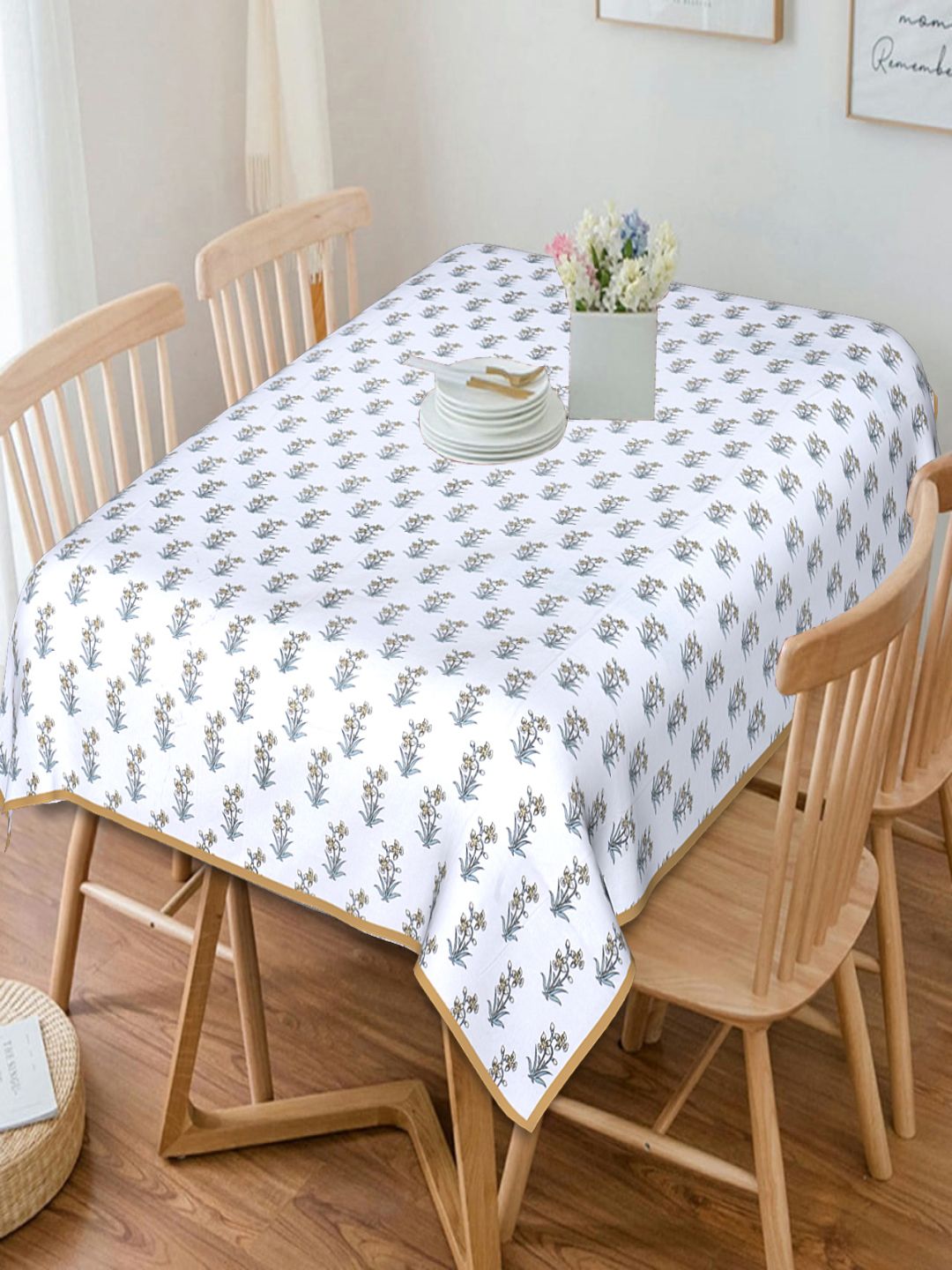 INDHOME LIFE White Floral Print 6-Seater 200 TC Pure Cotton Table Covers Price in India