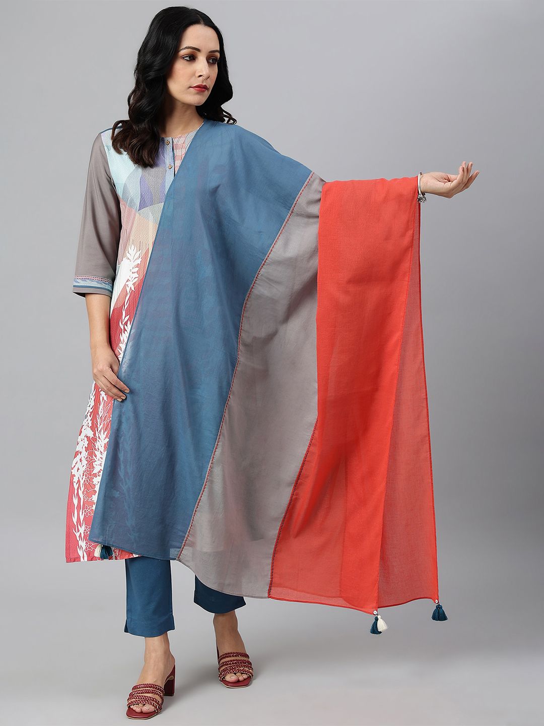 W Women Bright Multicoloured Dupatta with Tassels