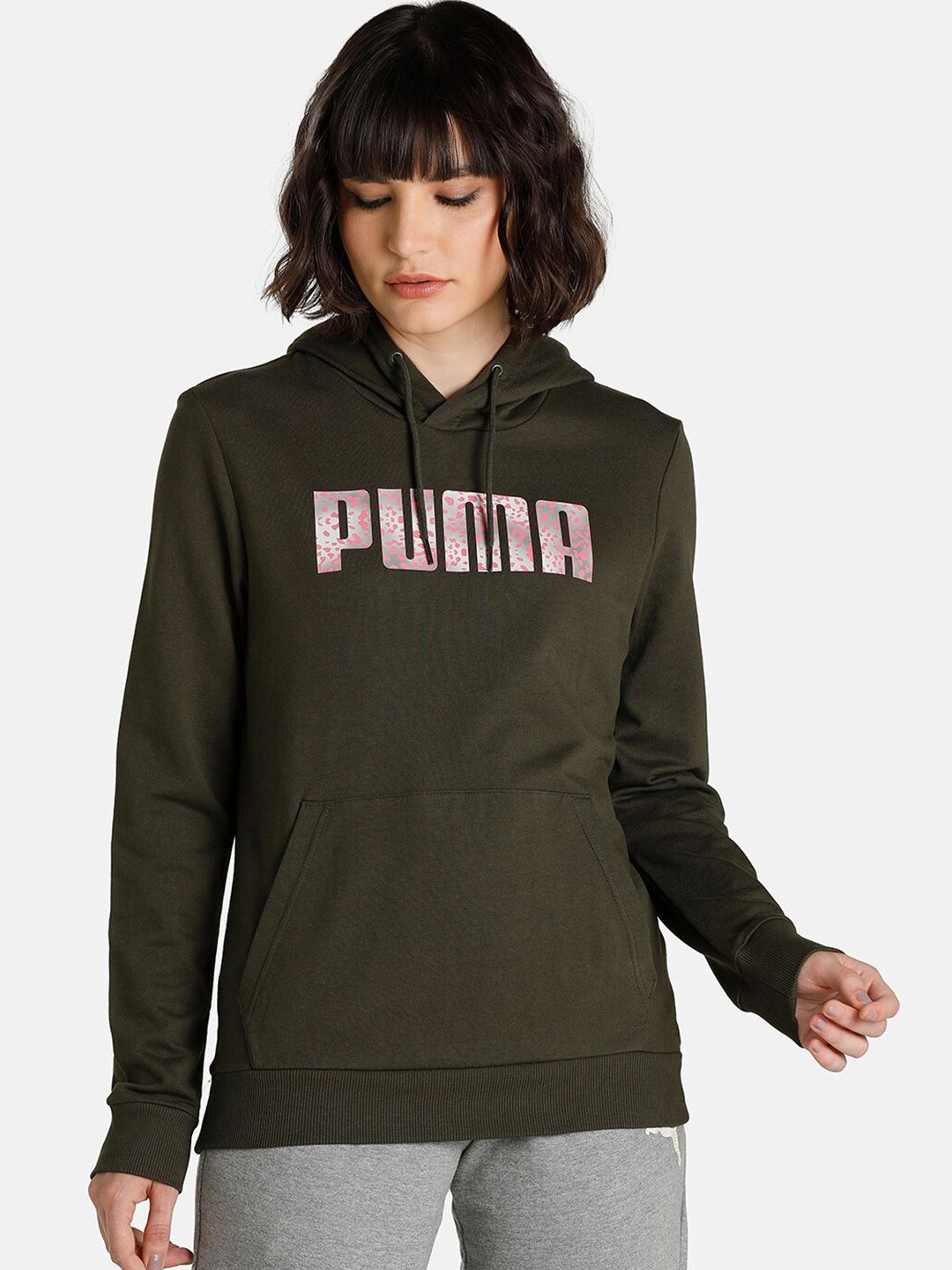 Puma Women Green Printed Hooded Sweatshirt Price in India