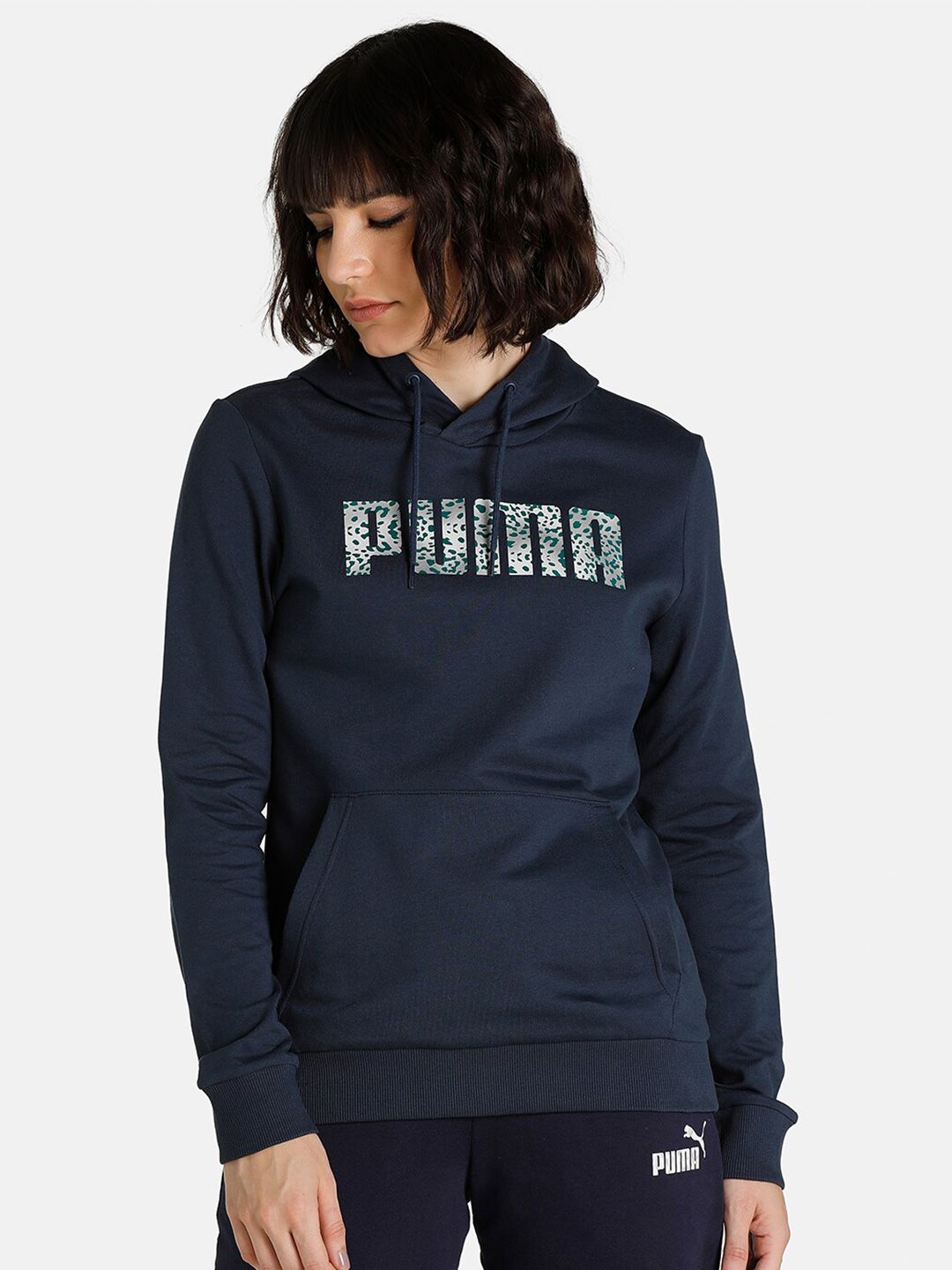 Puma Women Blue Printed Hoodie Sweatshirts Price in India