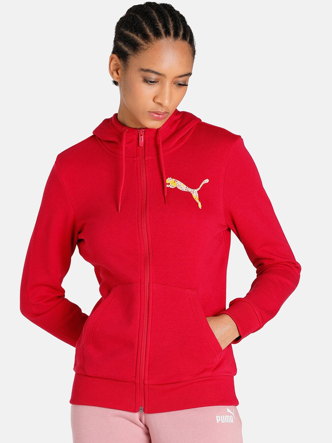 Puma Women Red Brand Logo Printed Hooded Jackets Price in India