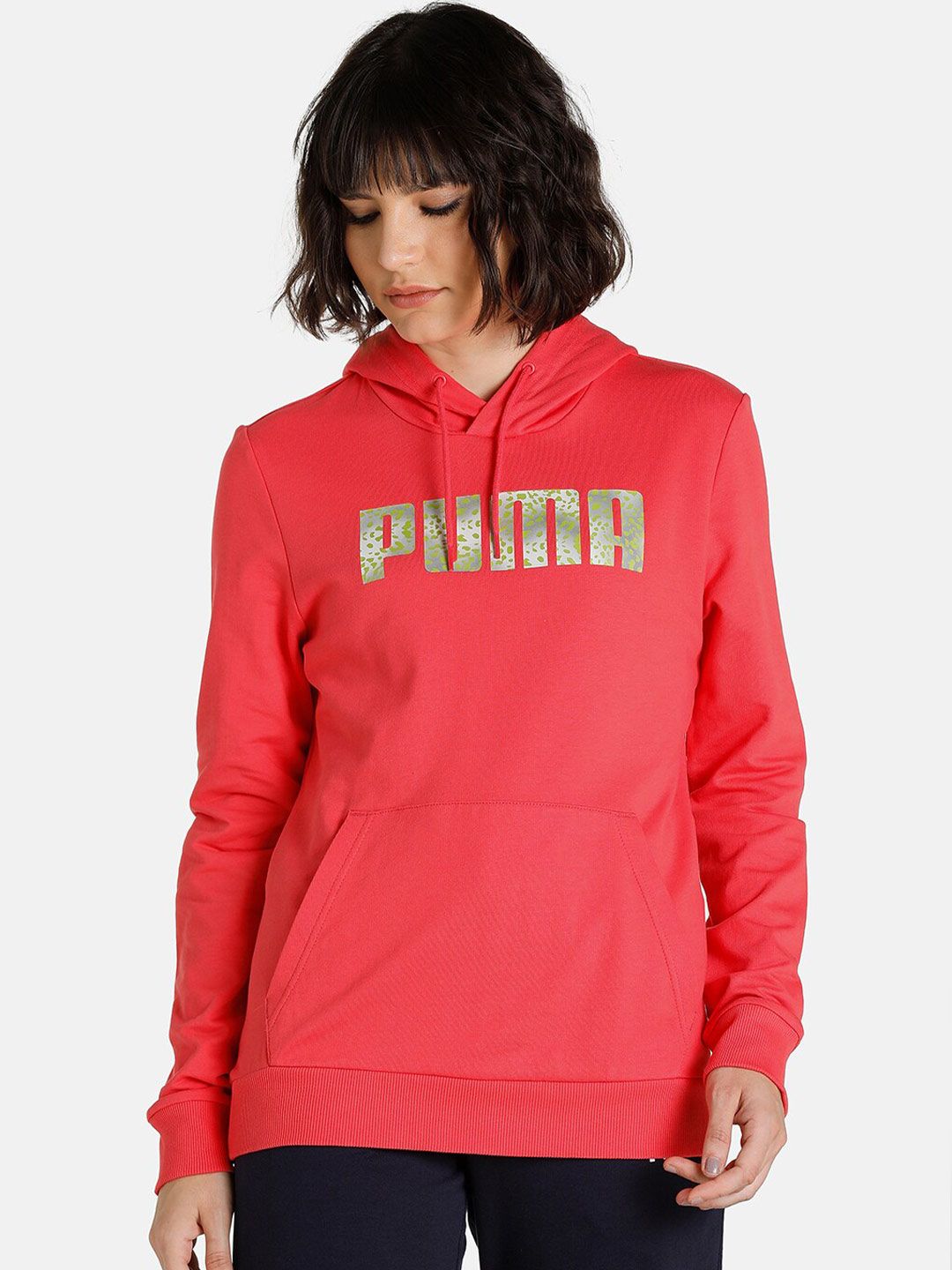 Puma Women Pink Printed Hooded Cotton Sweatshirt Price in India