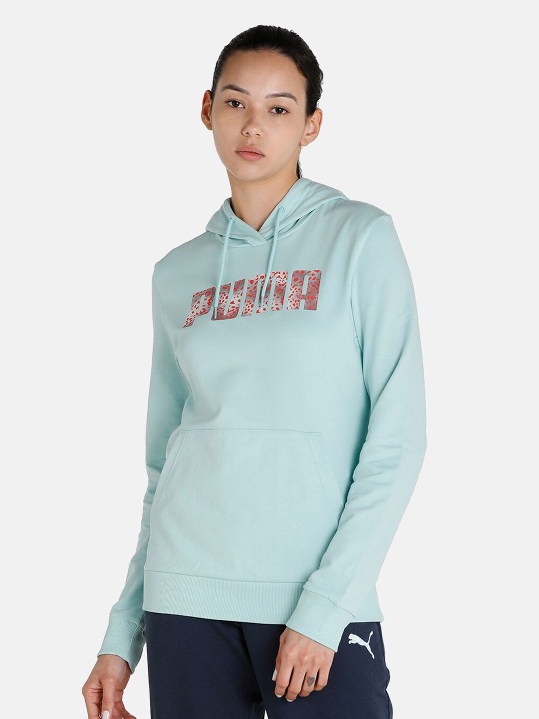 Puma Women Blue Printed Slip on Hoodie Sweatshirt Price in India