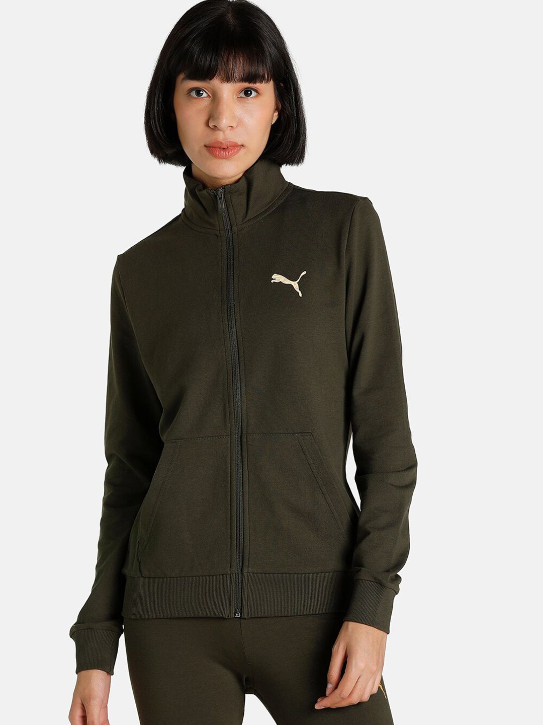 Puma Women Green Solid Graphic Jacket Price in India