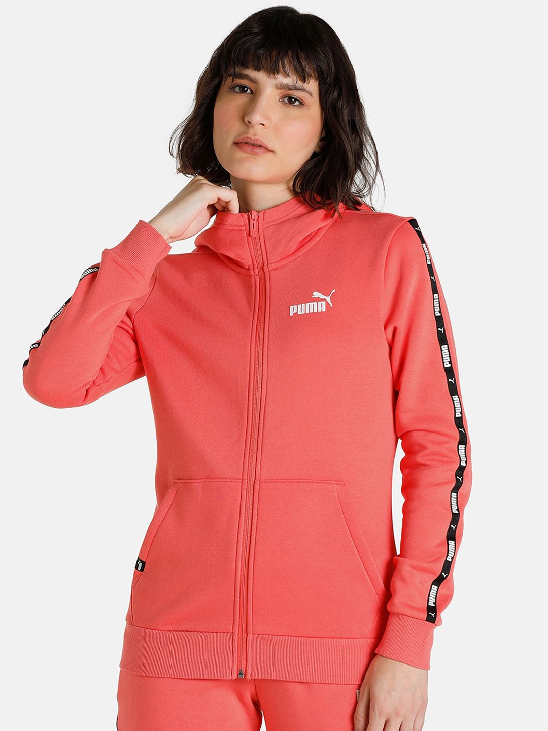 Puma Women Pink Printed Hooded Cotton Sporty Jackets Price in India