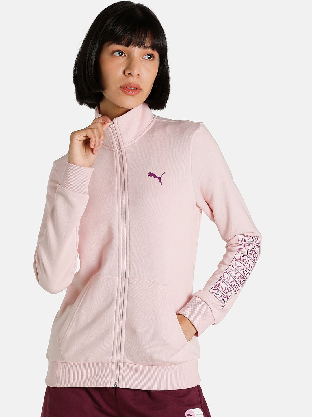 Puma Women Pink Solid Cotton Sports Jacket Price in India