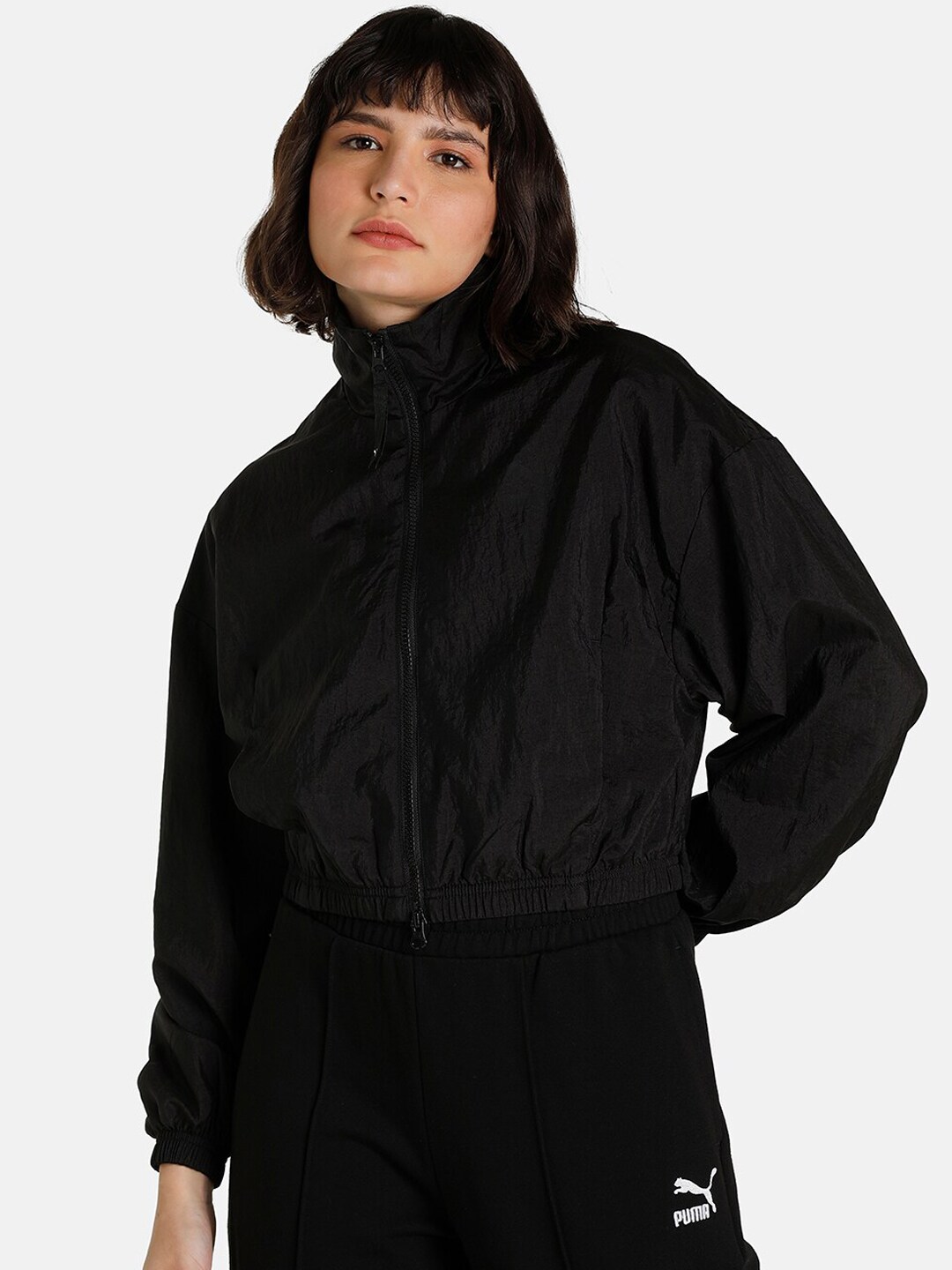 Puma Women Black Solid Track Jacket Price in India