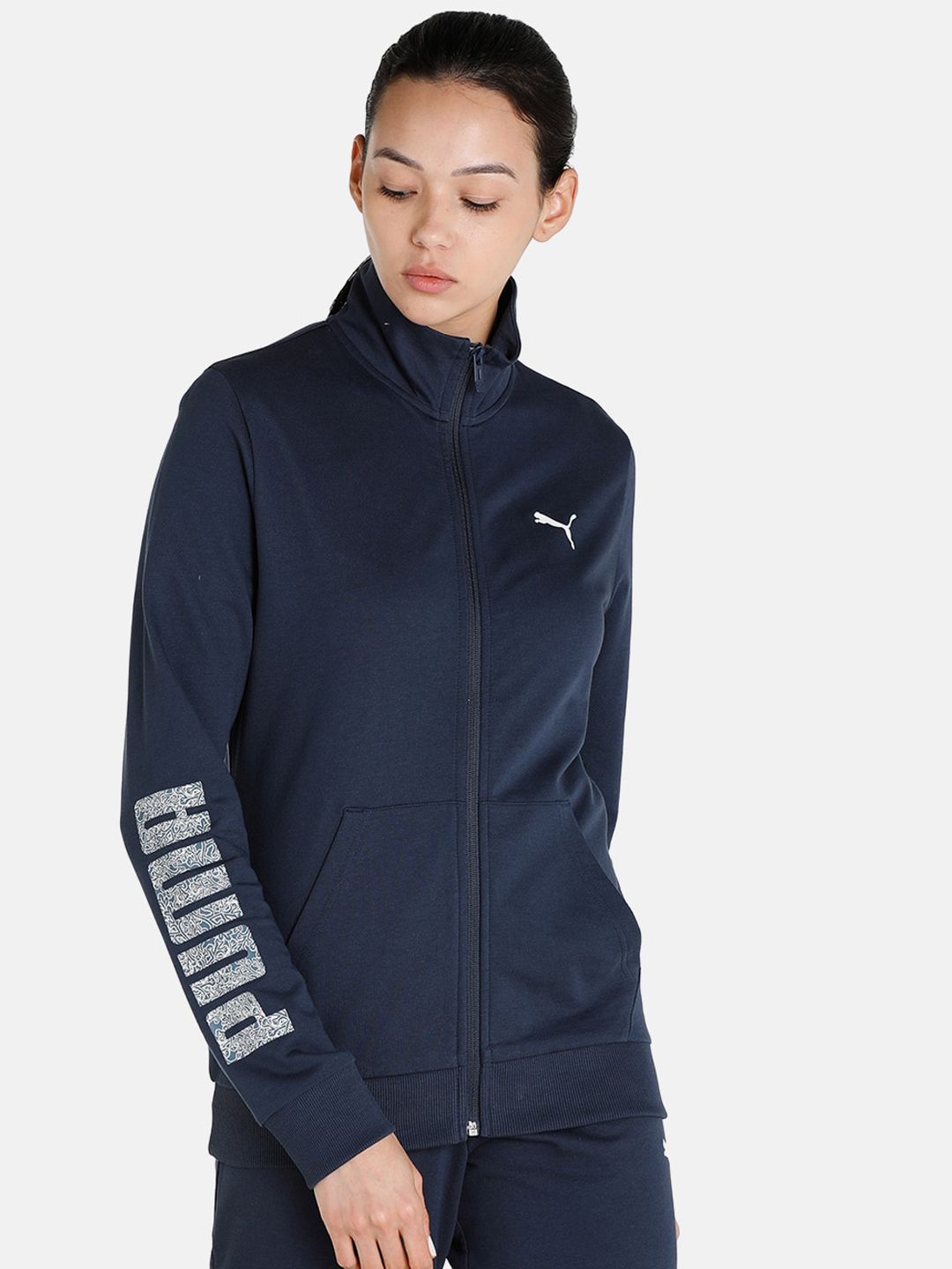 Puma Women Blue Solid Cotton Sporty Jackets Price in India